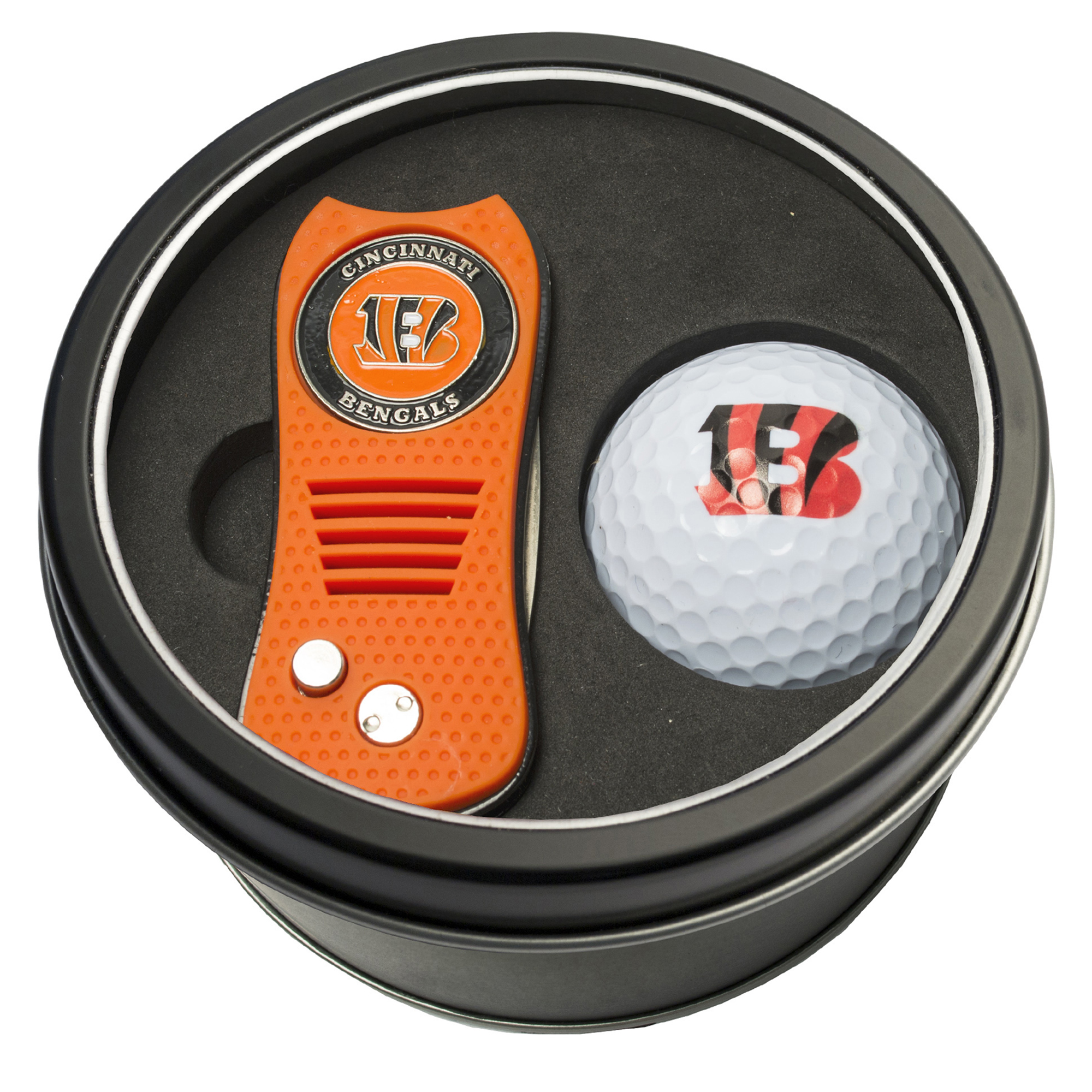Cincinnati Bengals Divot Tool & Golf Ball Personalized Tin Gift Set Cincinnati Bengals Divot Tool & Golf Ball Personalized Tin Gift Set