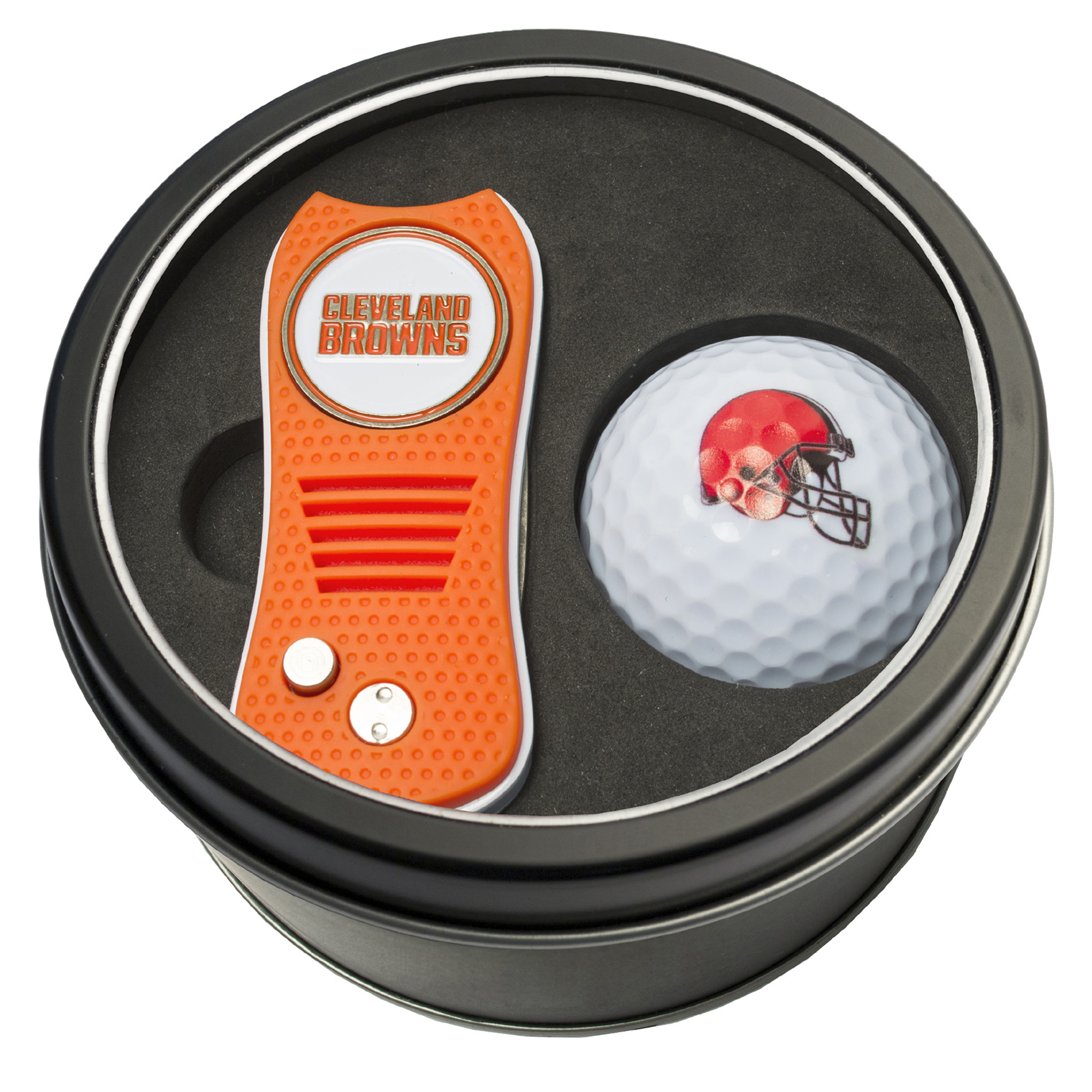 Cleveland Browns Divot Tool & Golf Ball Personalized Tin Gift Set Cleveland Browns Divot Tool & Golf Ball Personalized Tin Gift Set