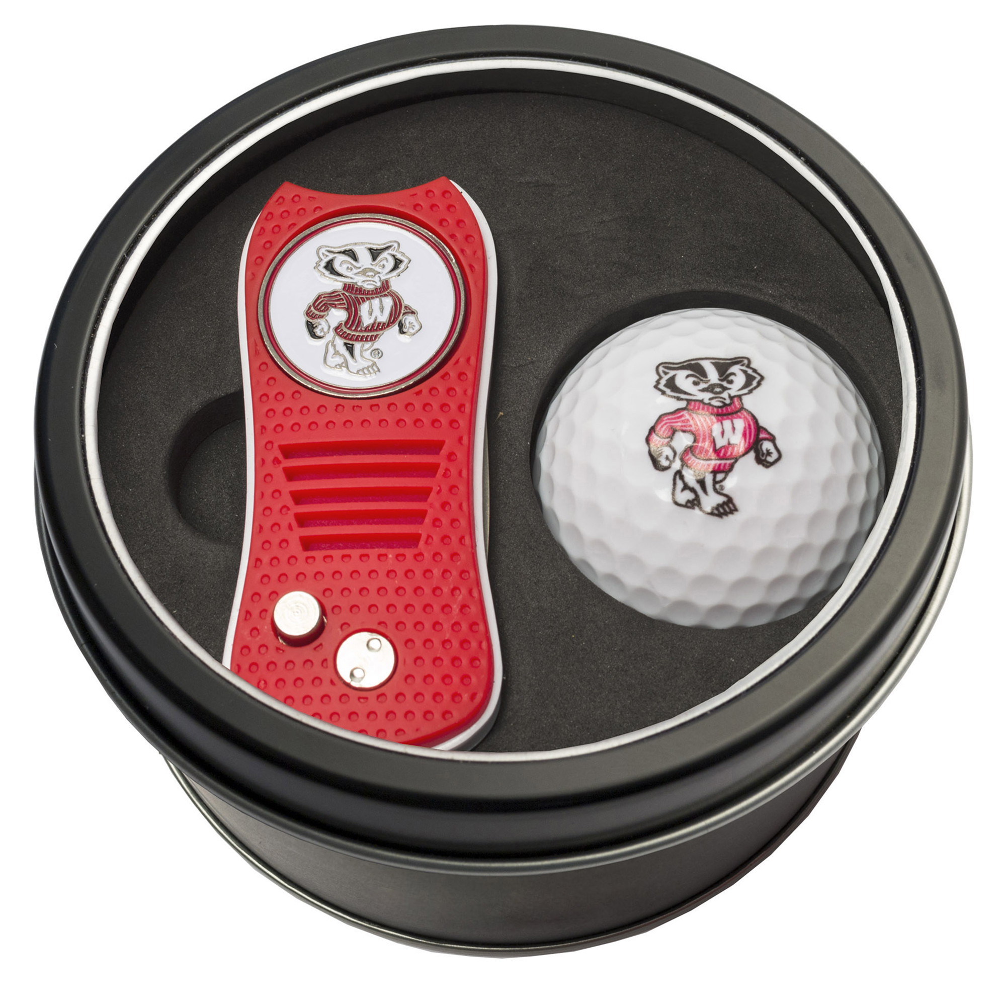 Wisconsin Badgers Divot Tool & Golf Ball Personalized Tin Gift Set Wisconsin Badgers Divot Tool & Golf Ball Personalized Tin Gift Set