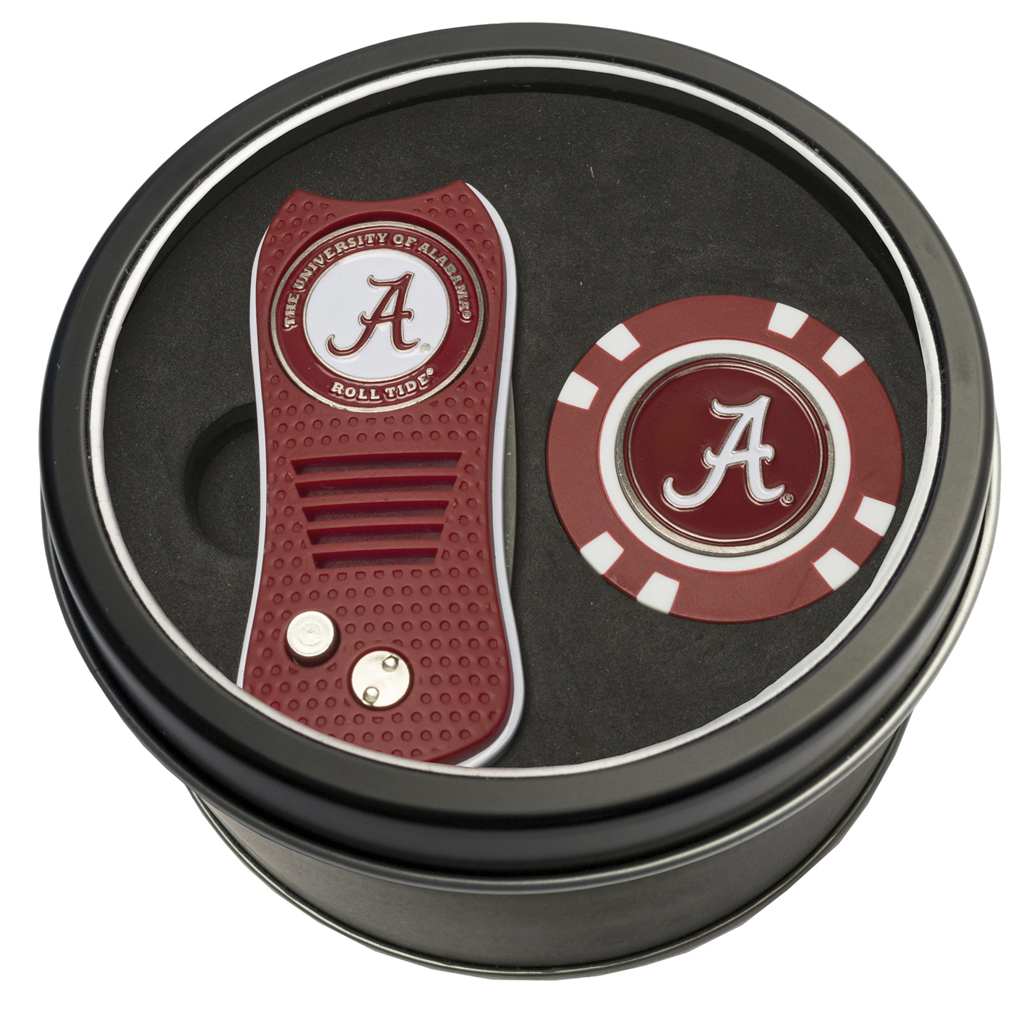 Alabama Crimson Tide Divot Tool & Golf Chip Personalized Tin Gift Set Alabama Crimson Tide Divot Tool & Golf Chip Personalized Tin Gift Set