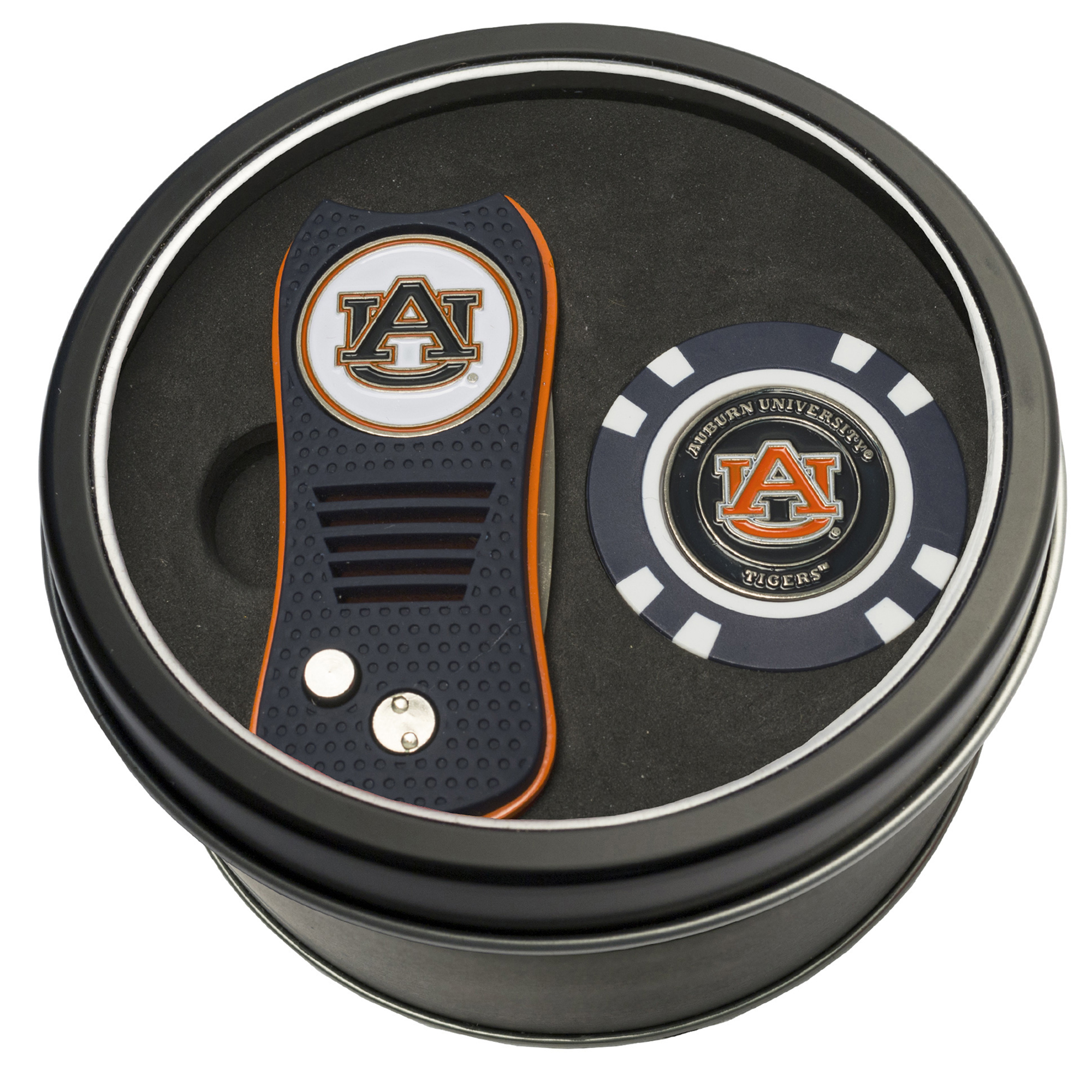 Auburn Tigers Divot Tool & Golf Chip Personalized Tin Gift Set Auburn Tigers Divot Tool & Golf Chip Personalized Tin Gift Set