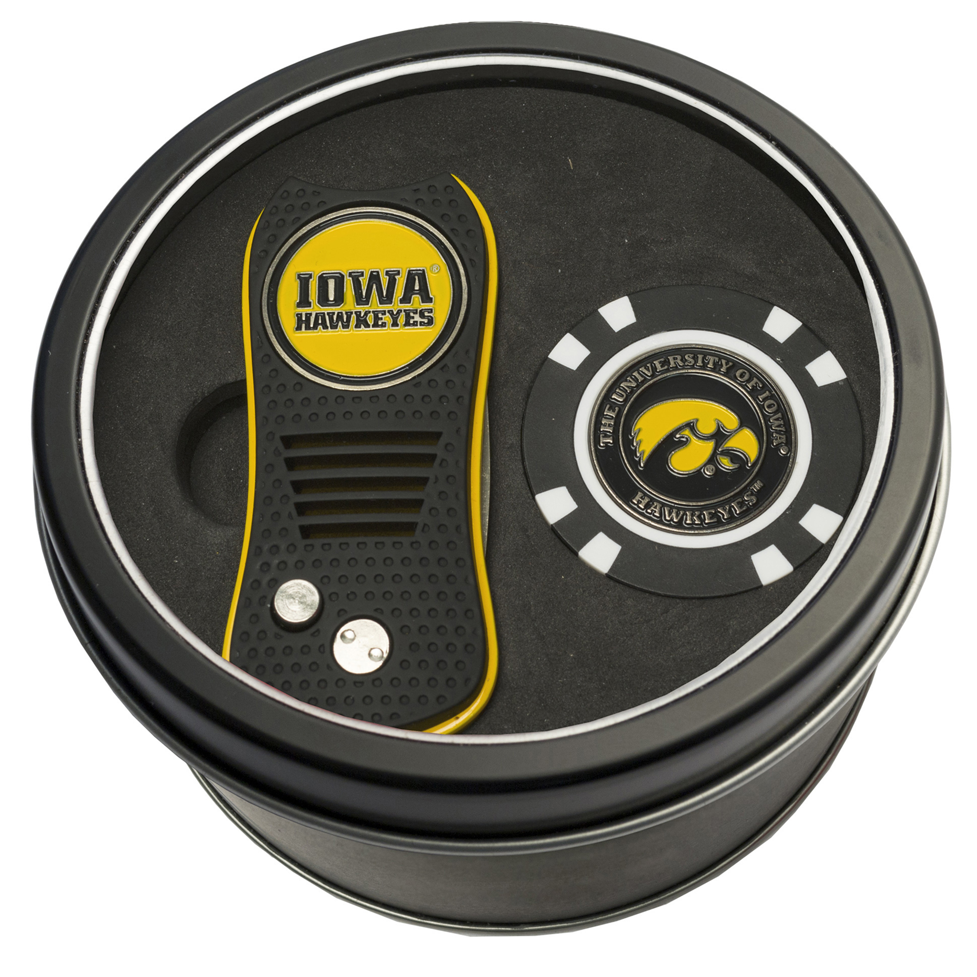 Iowa Hawkeyes Divot Tool & Golf Chip Personalized Tin Gift Set