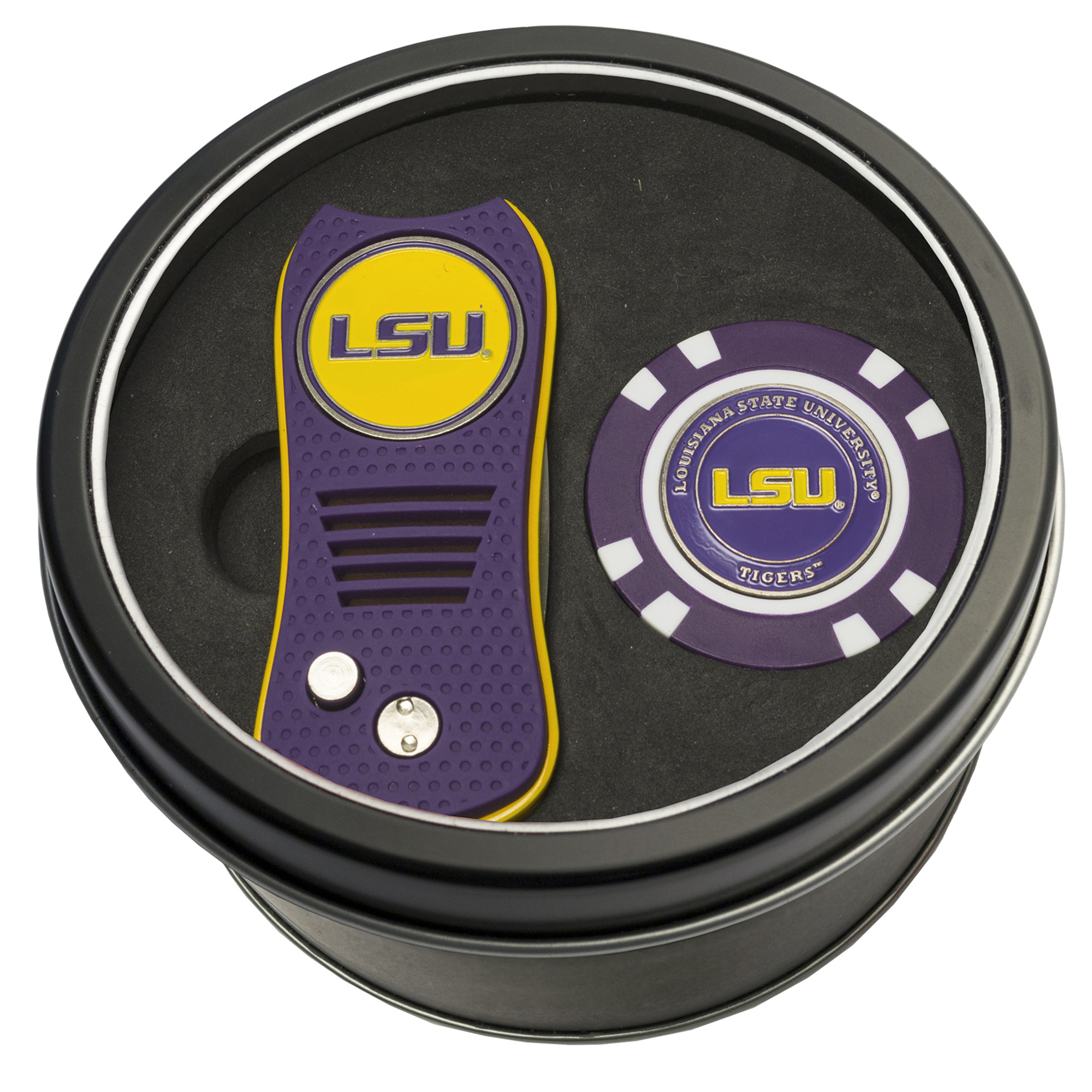 LSU Tigers Divot Tool & Golf Chip Personalized Tin Gift Set