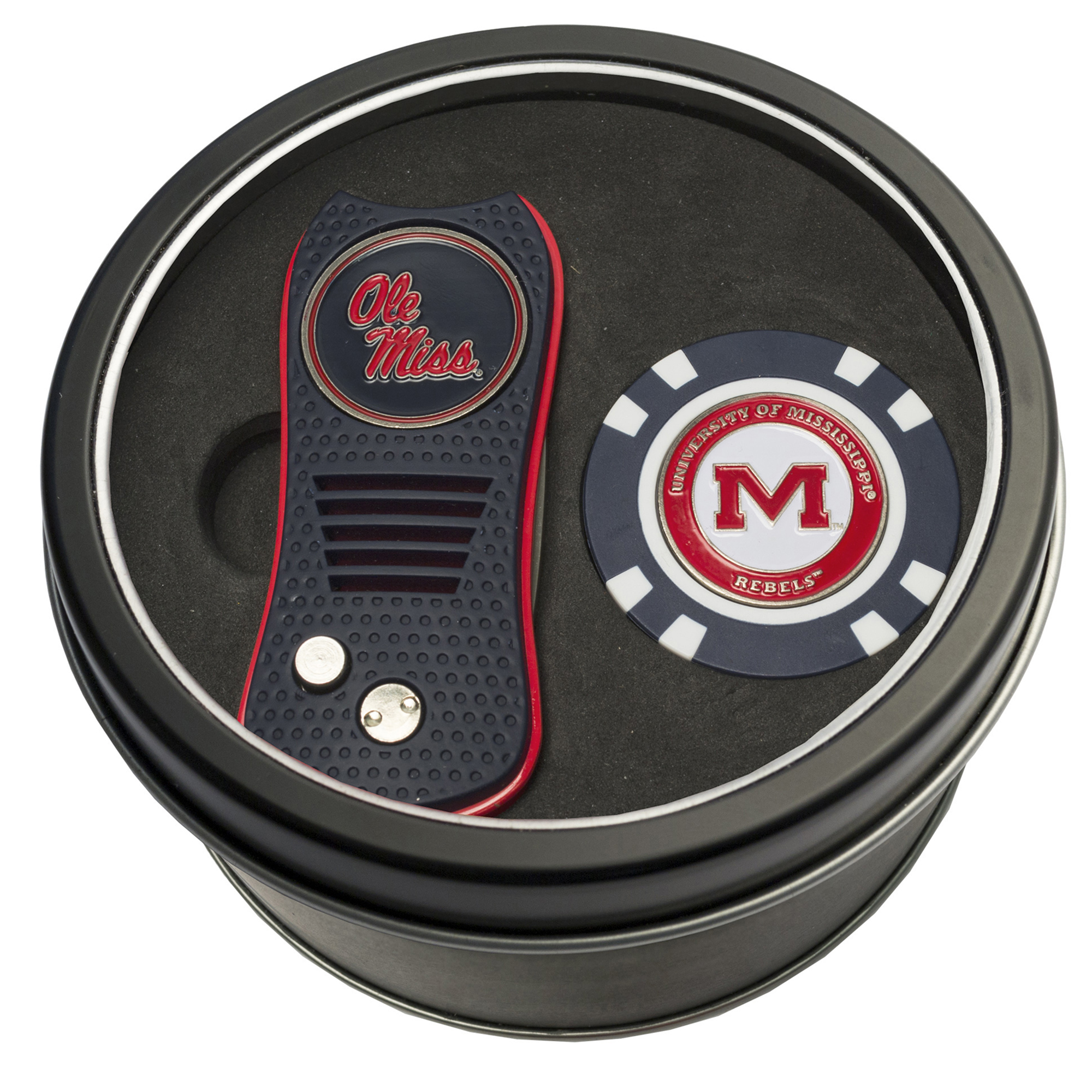 Ole Miss Rebels Divot Tool & Golf Chip Personalized Tin Gift Set