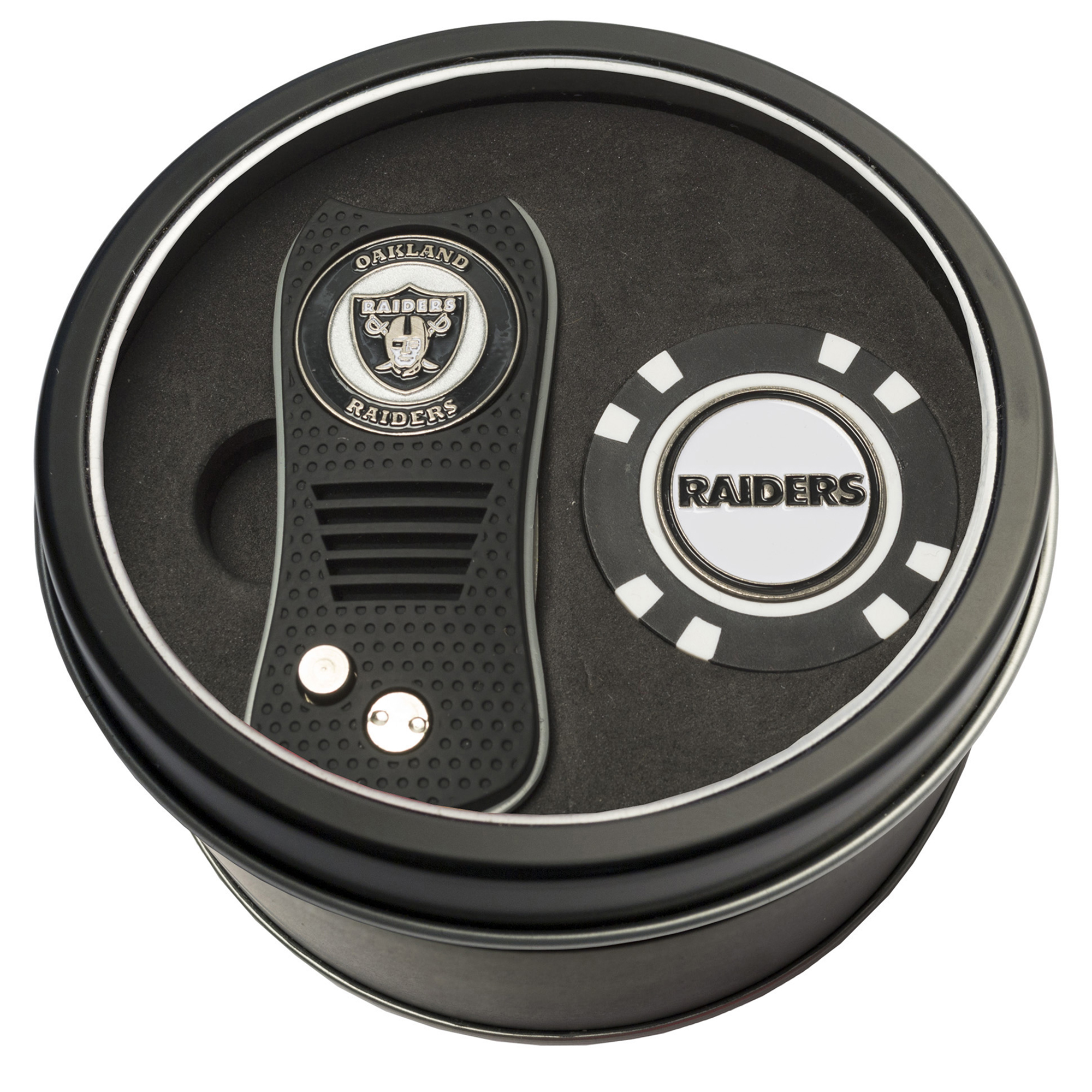 Las Vegas Raiders Divot Tool & Golf Chip Personalized Tin Gift Set