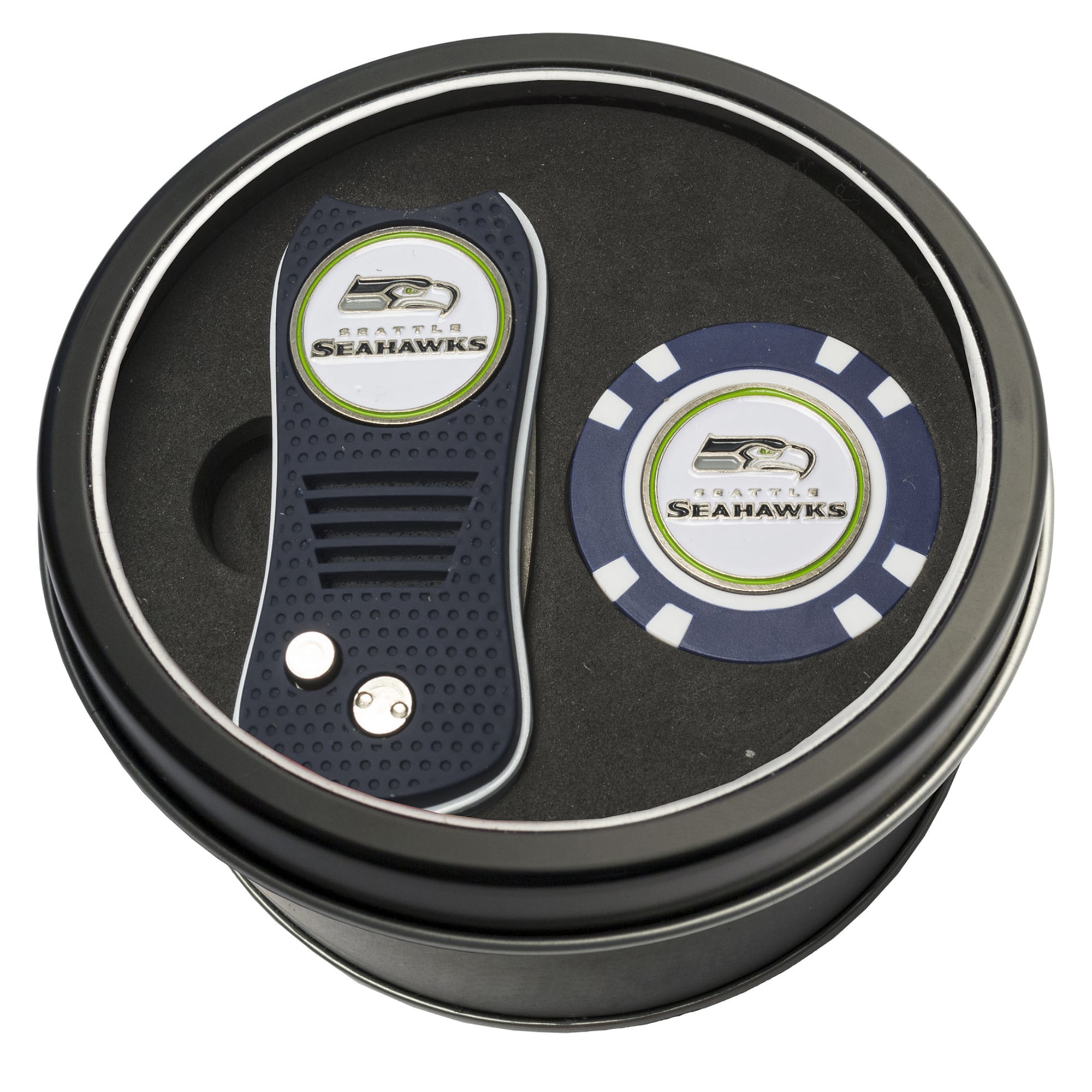 Seattle Seahawks Divot Tool & Golf Chip Personalized Tin Gift Set