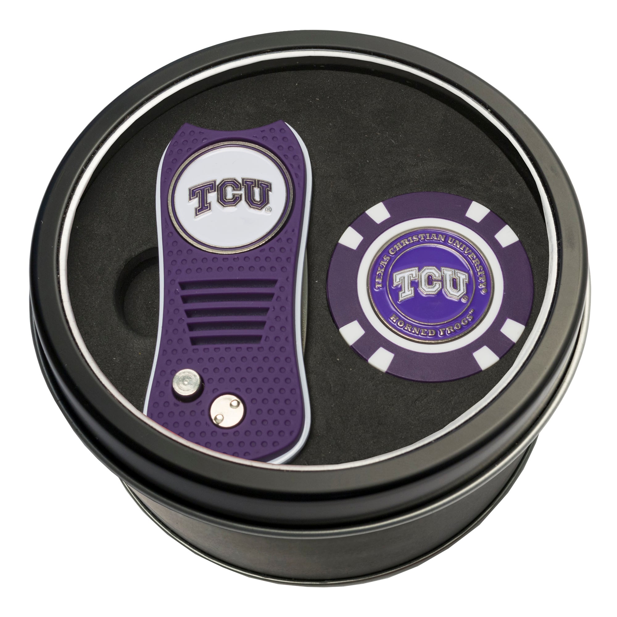 TCU Horned Frogs Divot Tool & Golf Chip Personalized Tin Gift Set
