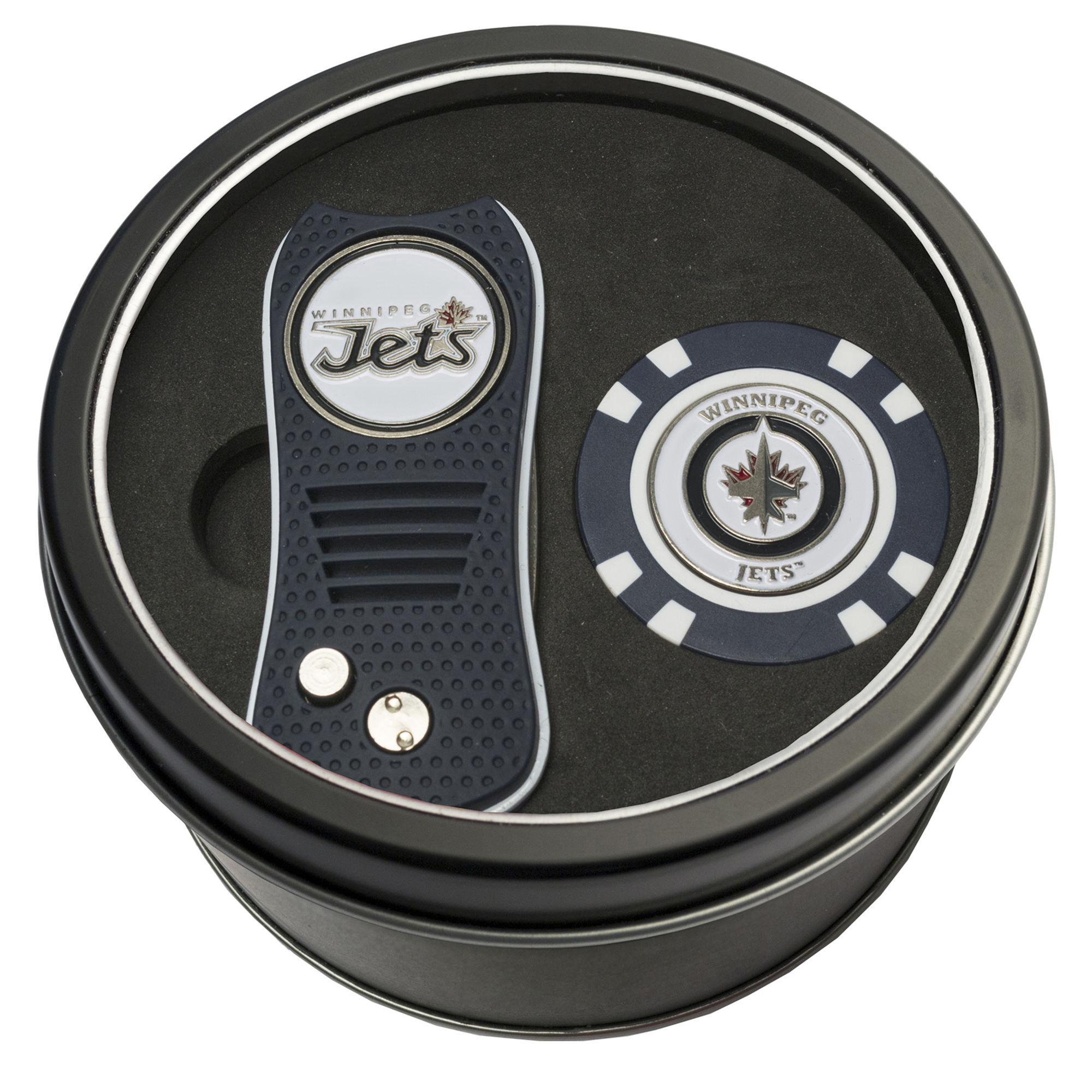 Winnipeg Jets Divot Tool & Golf Chip Personalized Tin Gift Set Winnipeg Jets Divot Tool & Golf Chip Personalized Tin Gift Set