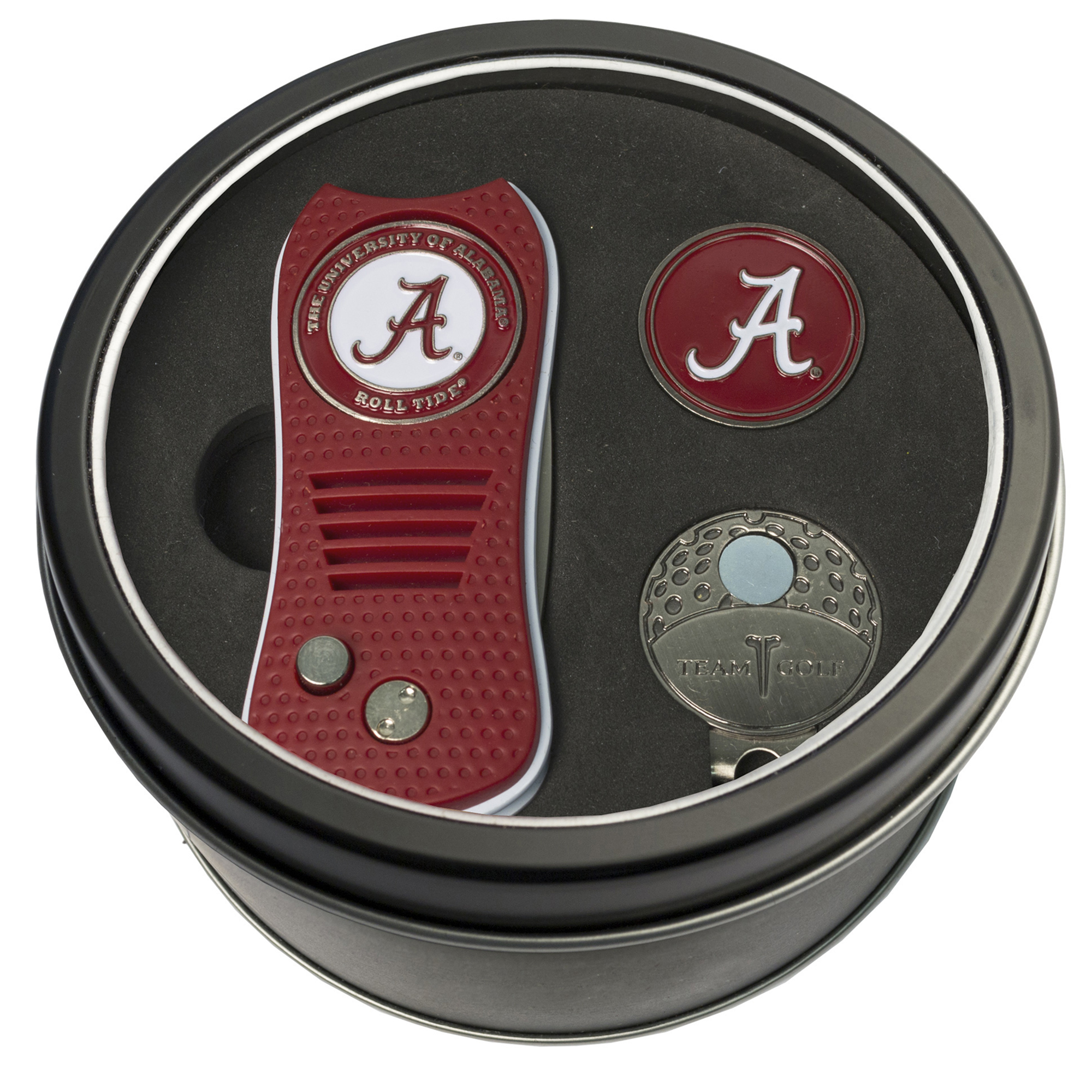 Alabama Crimson Tide Divot Tool Ball Marker & Cap Clip Personalized Tin Gift Set Alabama Crimson Tide Divot Tool Ball Marker & Cap Clip Personalized Tin Gift Set