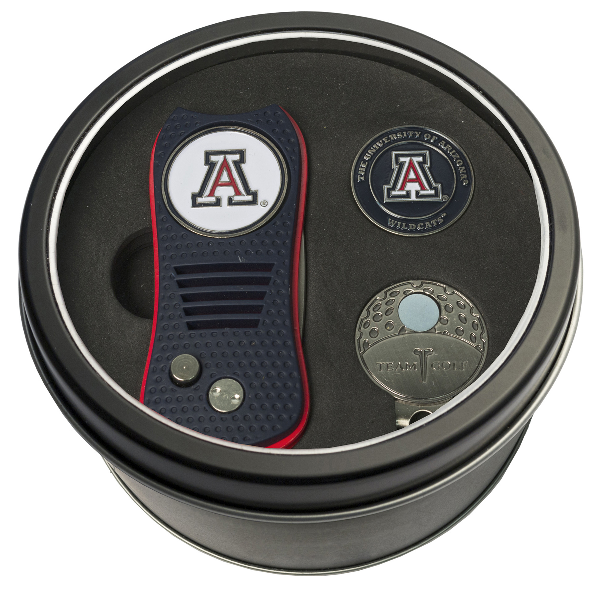 Arizona Wildcats Divot Tool Ball Marker & Cap Clip Personalized Tin Gift Set Arizona Wildcats Divot Tool Ball Marker & Cap Clip Personalized Tin Gift Set