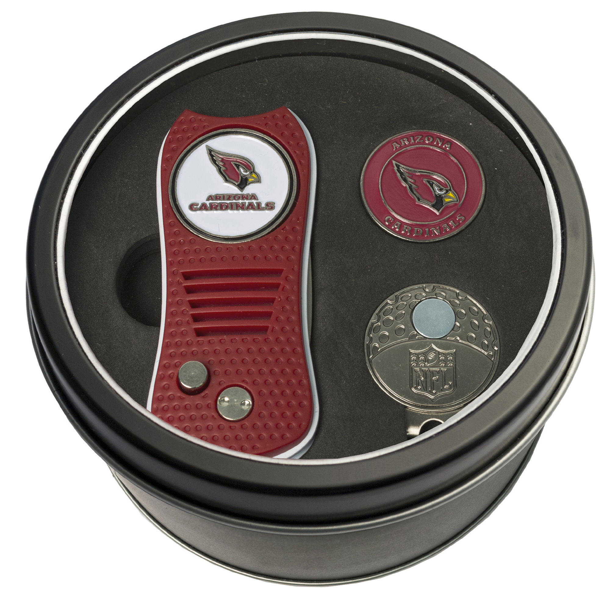 Arizona Cardinals Divot Tool Ball Marker & Cap Clip Personalized Tin Gift Set Arizona Cardinals Divot Tool Ball Marker & Cap Clip Personalized Tin Gift Set