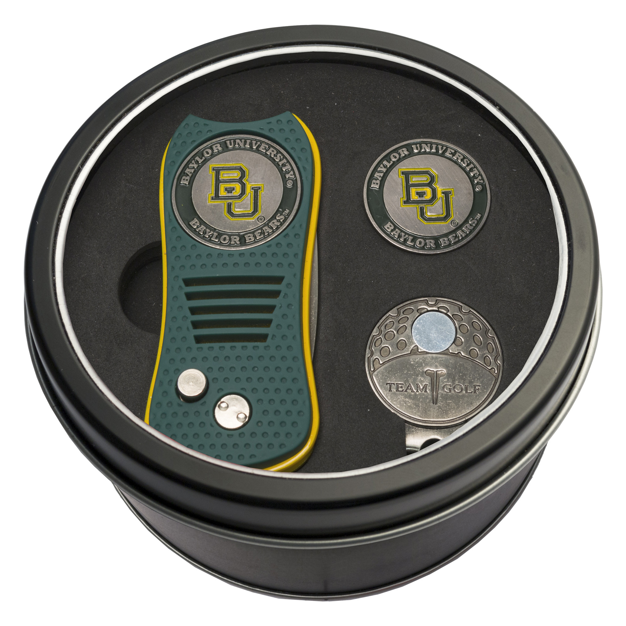 Baylor Bears Divot Tool Ball Marker & Cap Clip Personalized Tin Gift Set Baylor Bears Divot Tool Ball Marker & Cap Clip Personalized Tin Gift Set