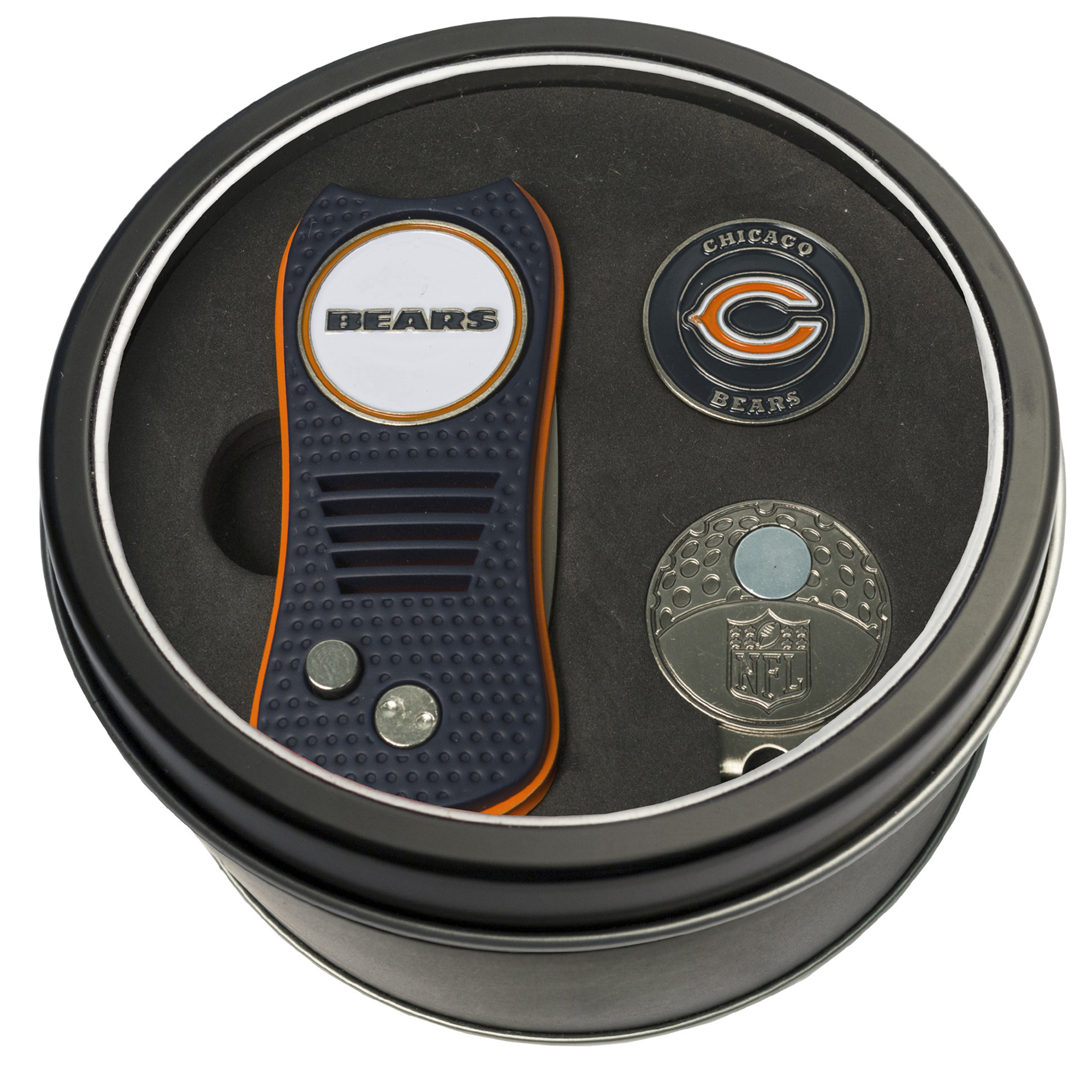 Chicago Bears Divot Tool Ball Marker & Cap Clip Personalized Tin Gift Set Chicago Bears Divot Tool Ball Marker & Cap Clip Personalized Tin Gift Set