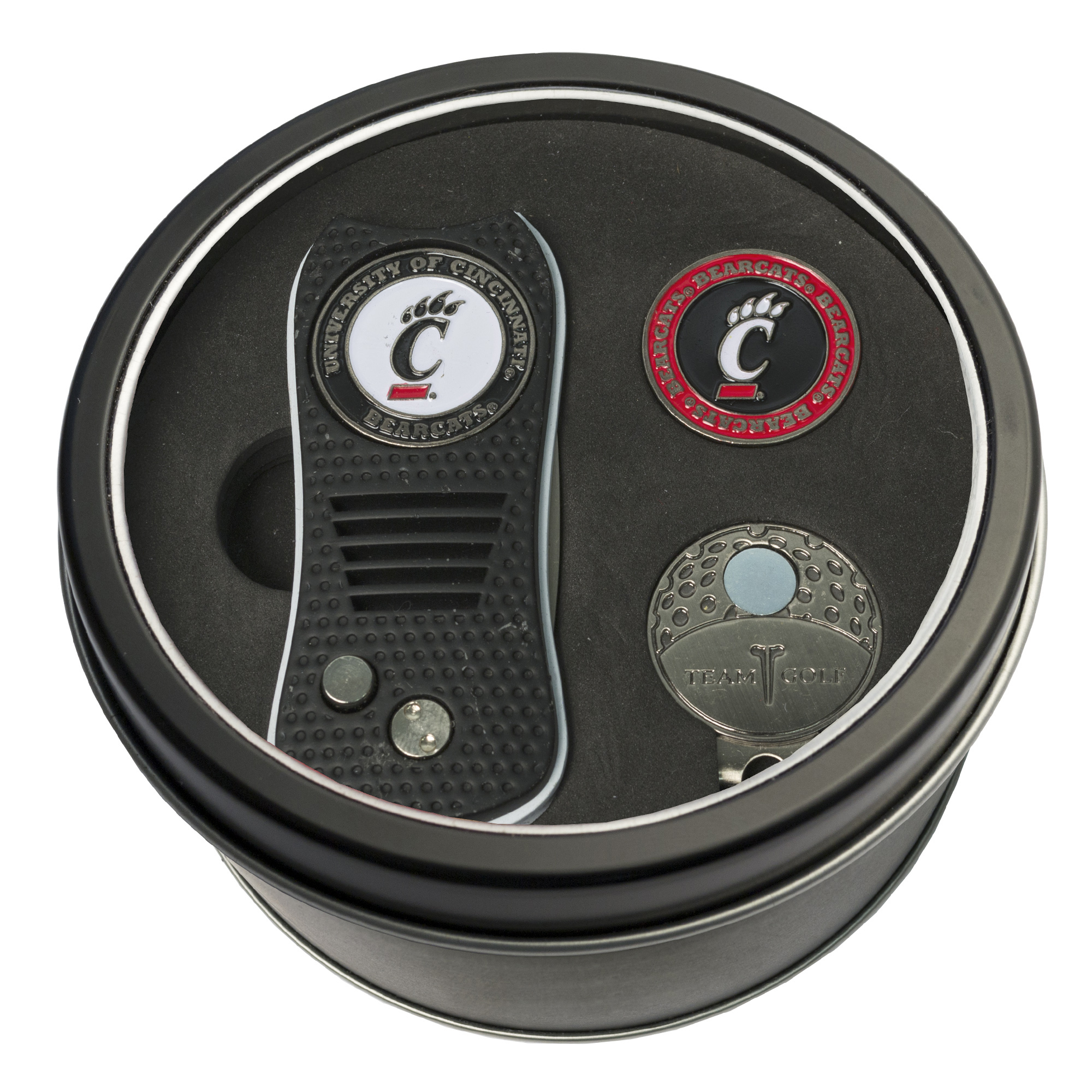 Cincinnati Bearcats Divot Tool Ball Marker & Cap Clip Personalized Tin Gift Set Cincinnati Bearcats Divot Tool Ball Marker & Cap Clip Personalized Tin Gift Set