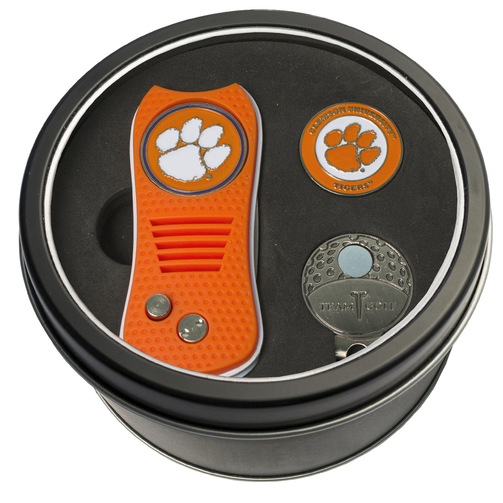 Clemson Tigers Divot Tool Ball Marker & Cap Clip Personalized Tin Gift Set
