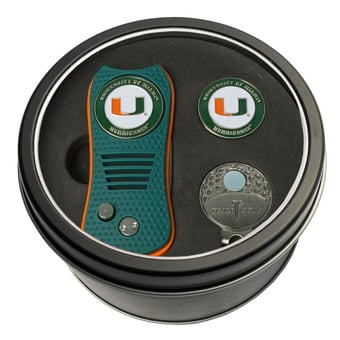 Miami Hurricanes Divot Tool Ball Marker & Cap Clip Personalized Tin Gift Set
