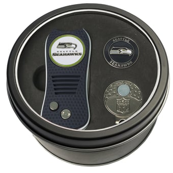 Seattle Seahawks Divot Tool Ball Marker & Cap Clip Personalized Tin Gift Set