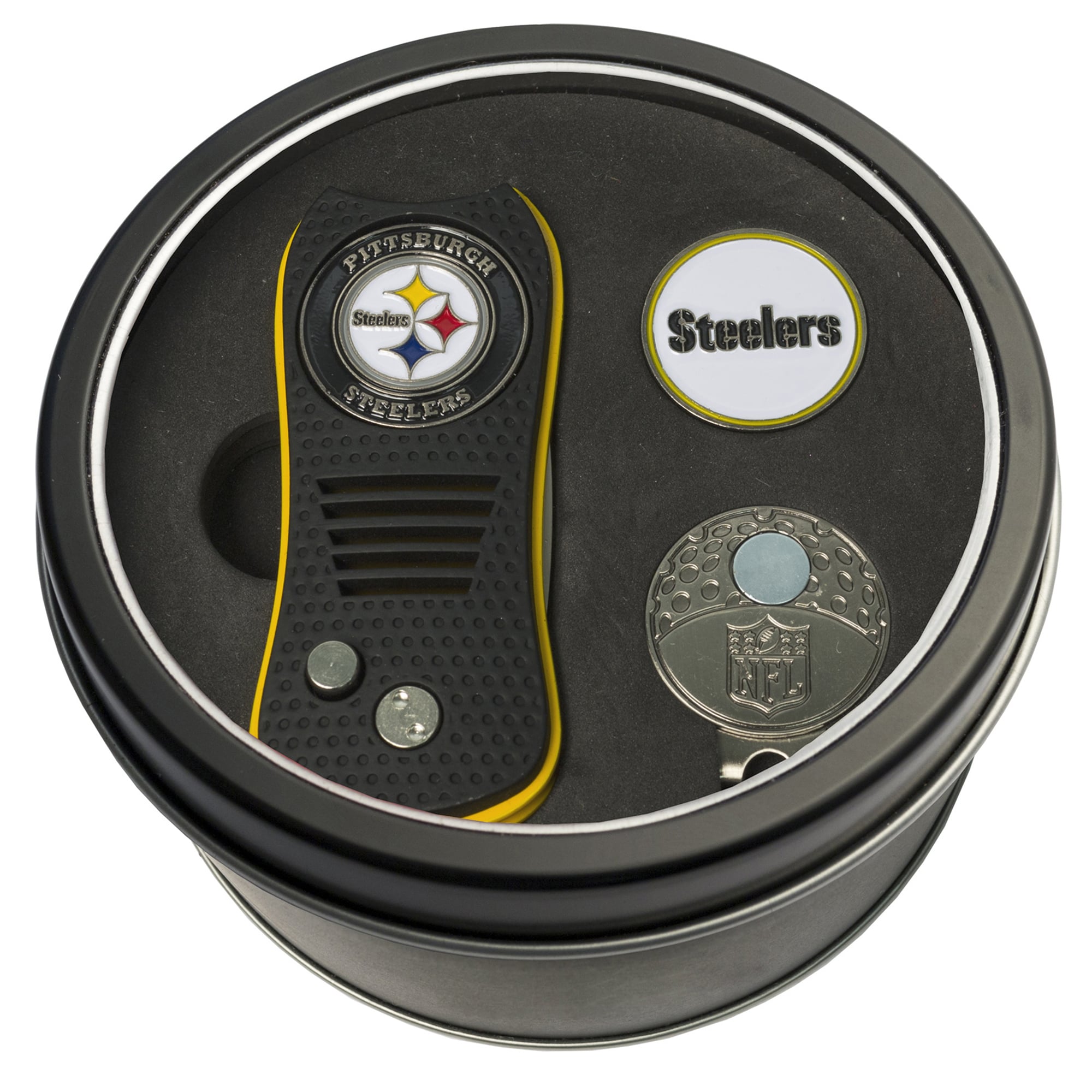 Pittsburgh Steelers Divot Tool Ball Marker & Cap Clip Personalized Tin Gift Set