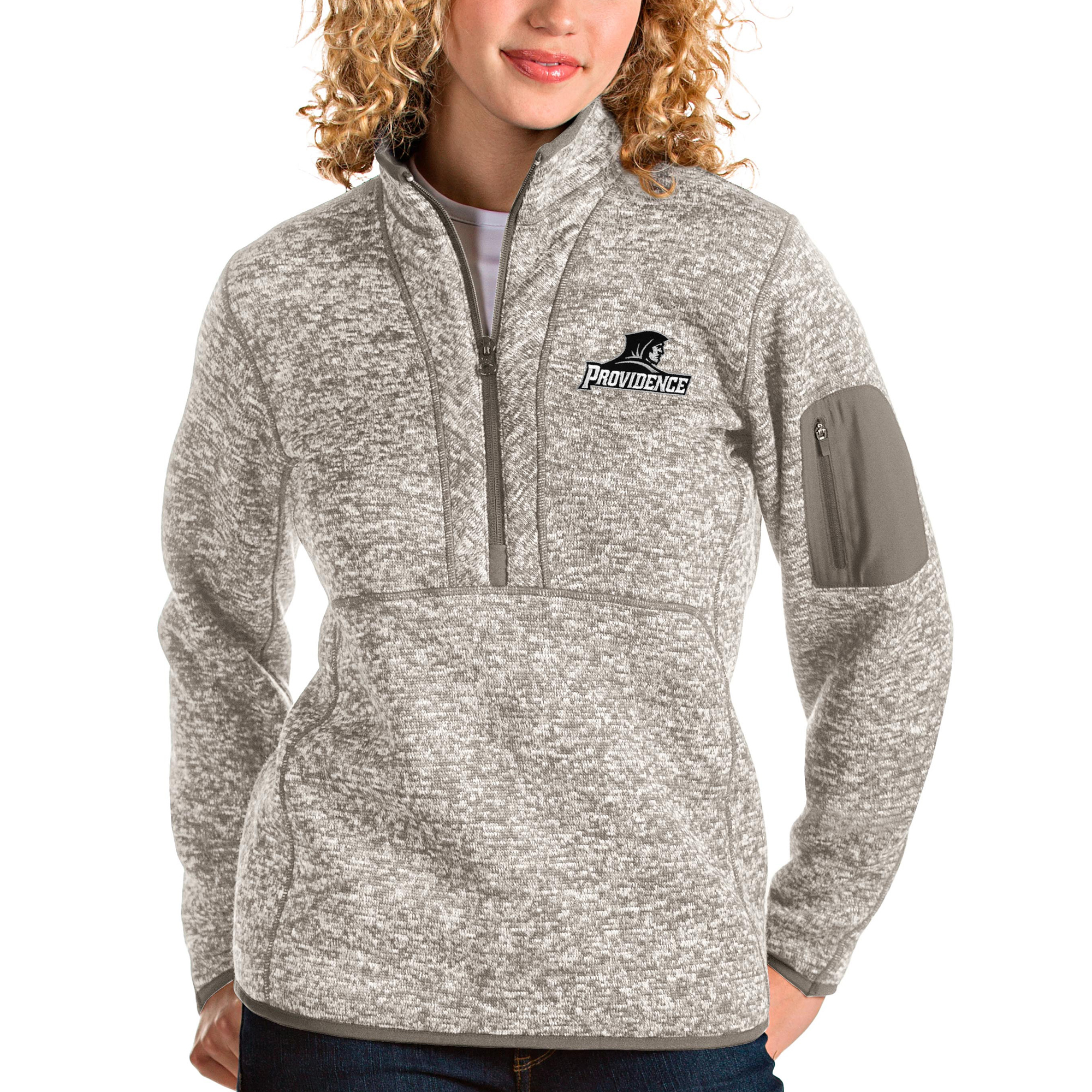 Women’s Antigua Oatmeal Providence Friars Fortune Half-Zip Pullover Sweater