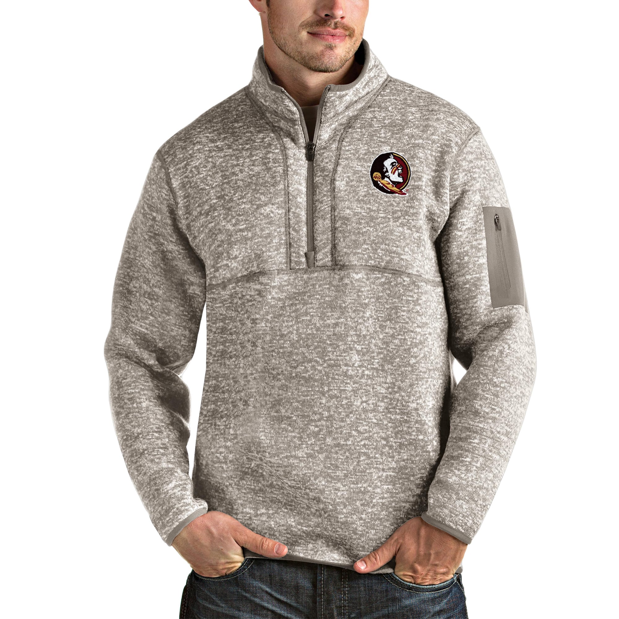 Men's Antigua Oatmeal Florida State Seminoles Fortune Half-Zip Pullover Jacket