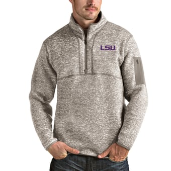 Men's Antigua Oatmeal LSU Tigers Fortune Half-Zip Pullover Jacket