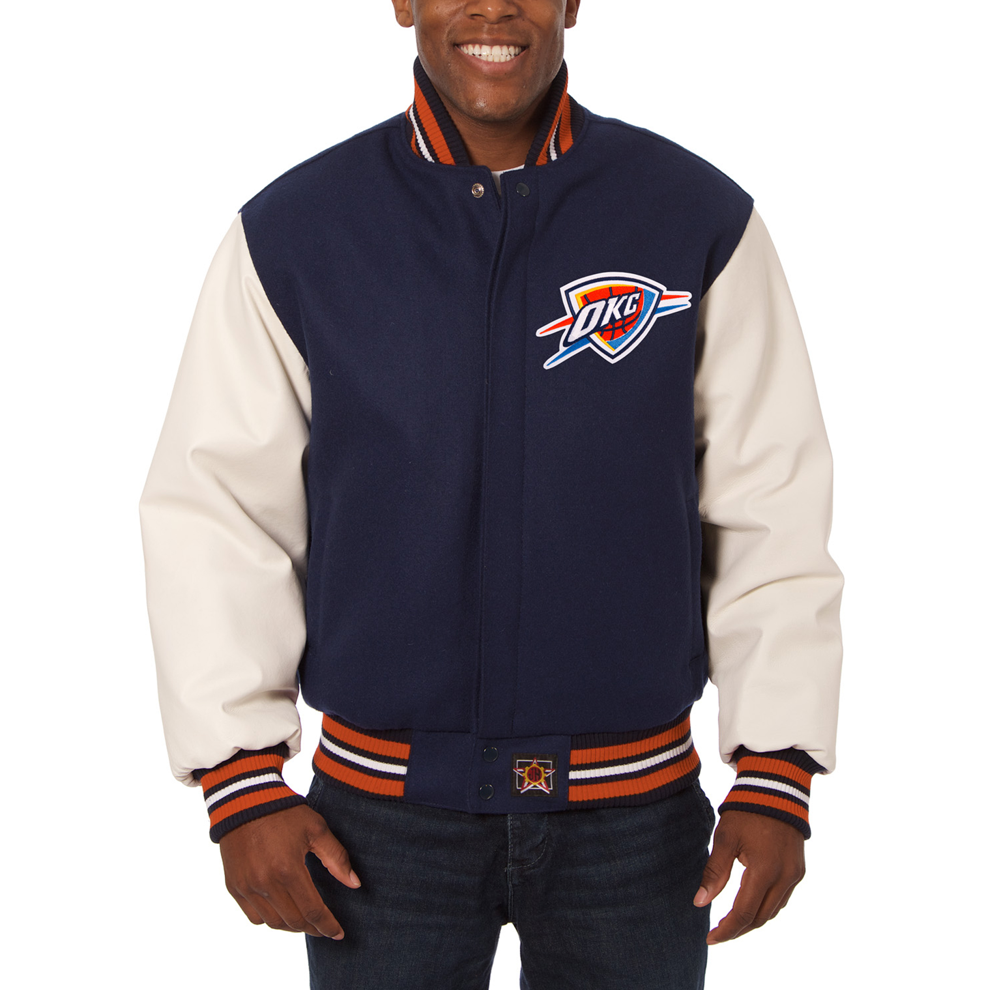 Men's JH Design Navy/White Oklahoma City Thunder Big & Tall Wool & Leather Jacket