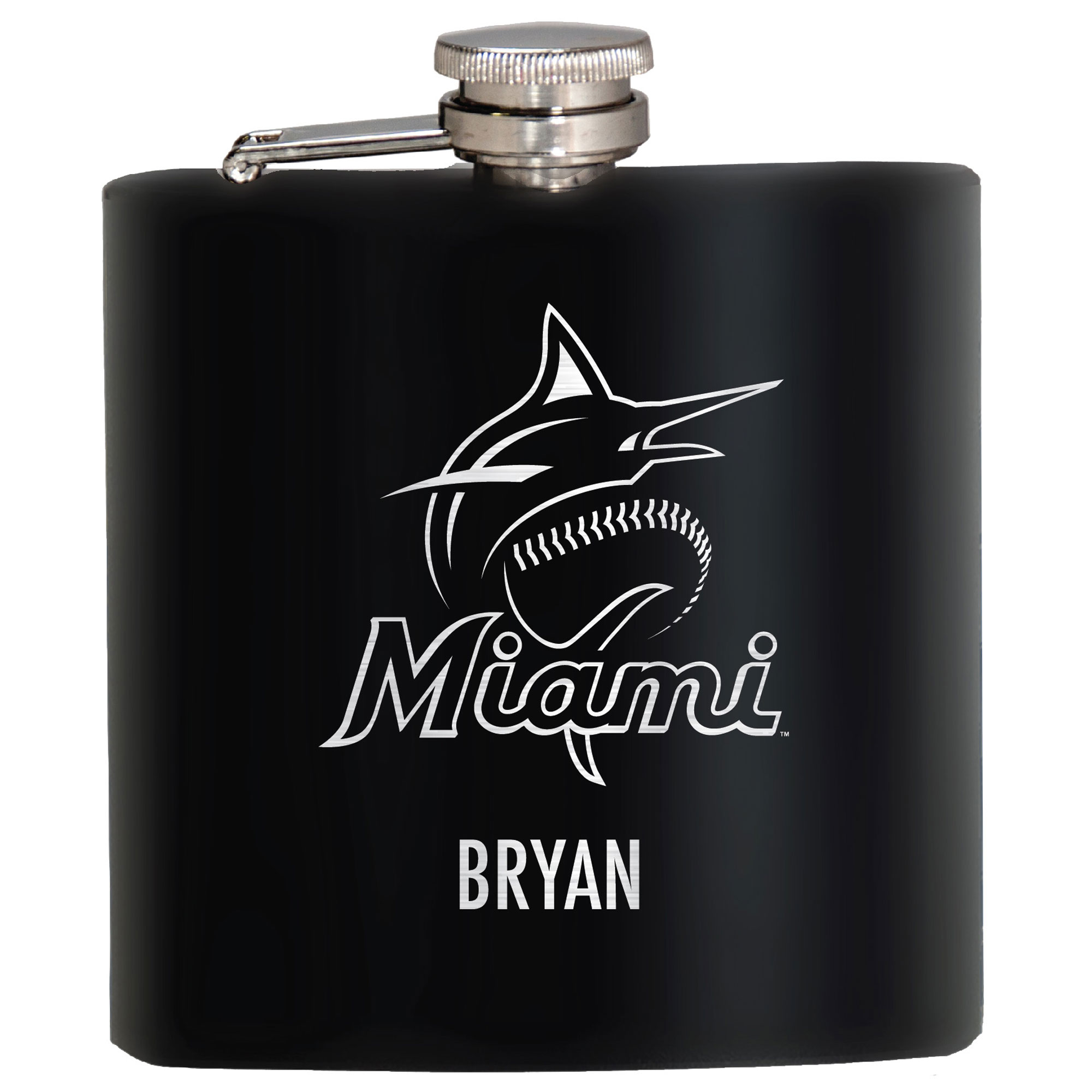 Black Miami Marlins 6oz. Personalized Stealth Hip Flask