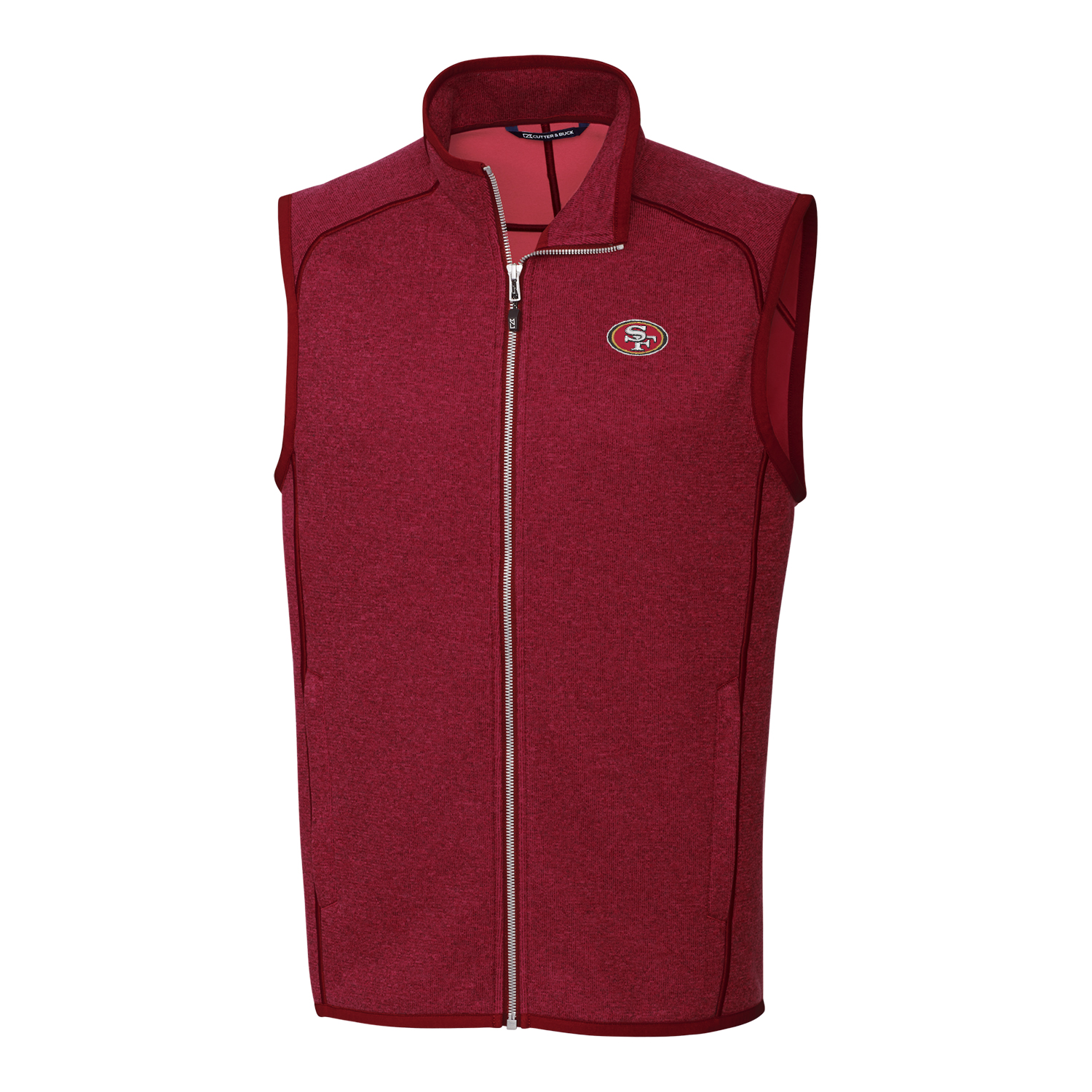 Men's Cutter & Buck Scarlet San Francisco 49ers Mainsail Sweater Knit Fleece Full-Zip Vest
