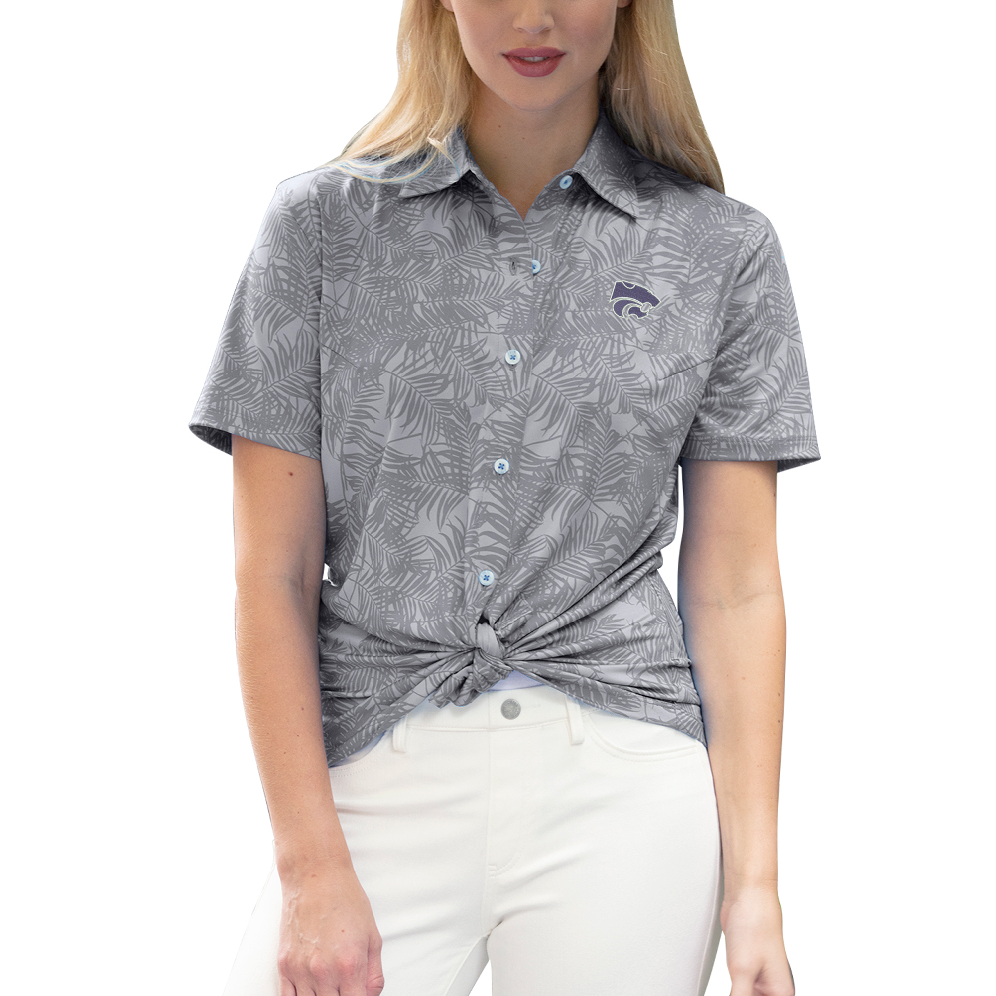 Women’s Gray Kansas State Wildcats Vansport Pro Maui Button-Up Shirt Women’s Gray Kansas State Wildcats Vansport Pro Maui Button-Up Shirt