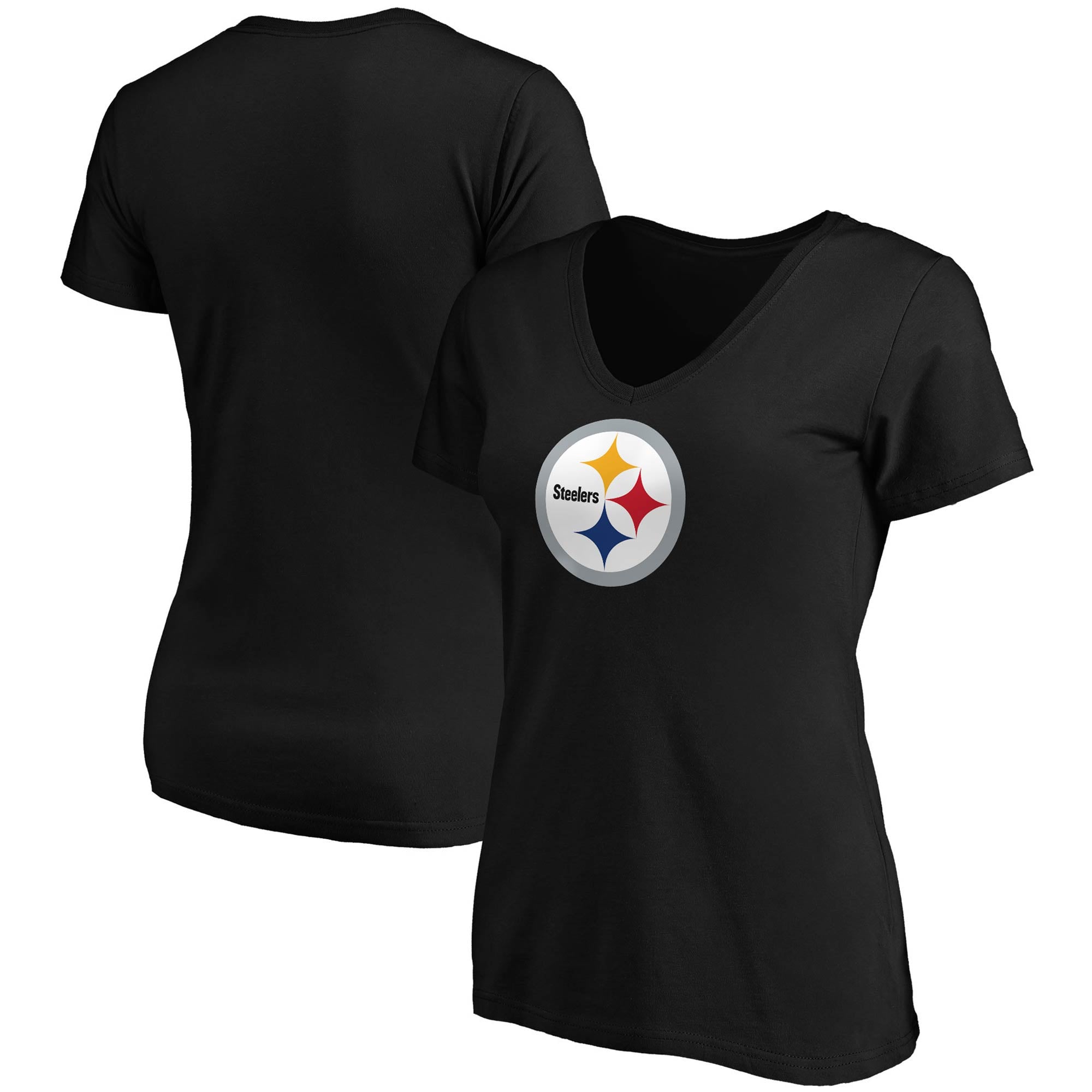 Women's Fanatics Black Pittsburgh Steelers Primary Logo V-Neck T-Shirt