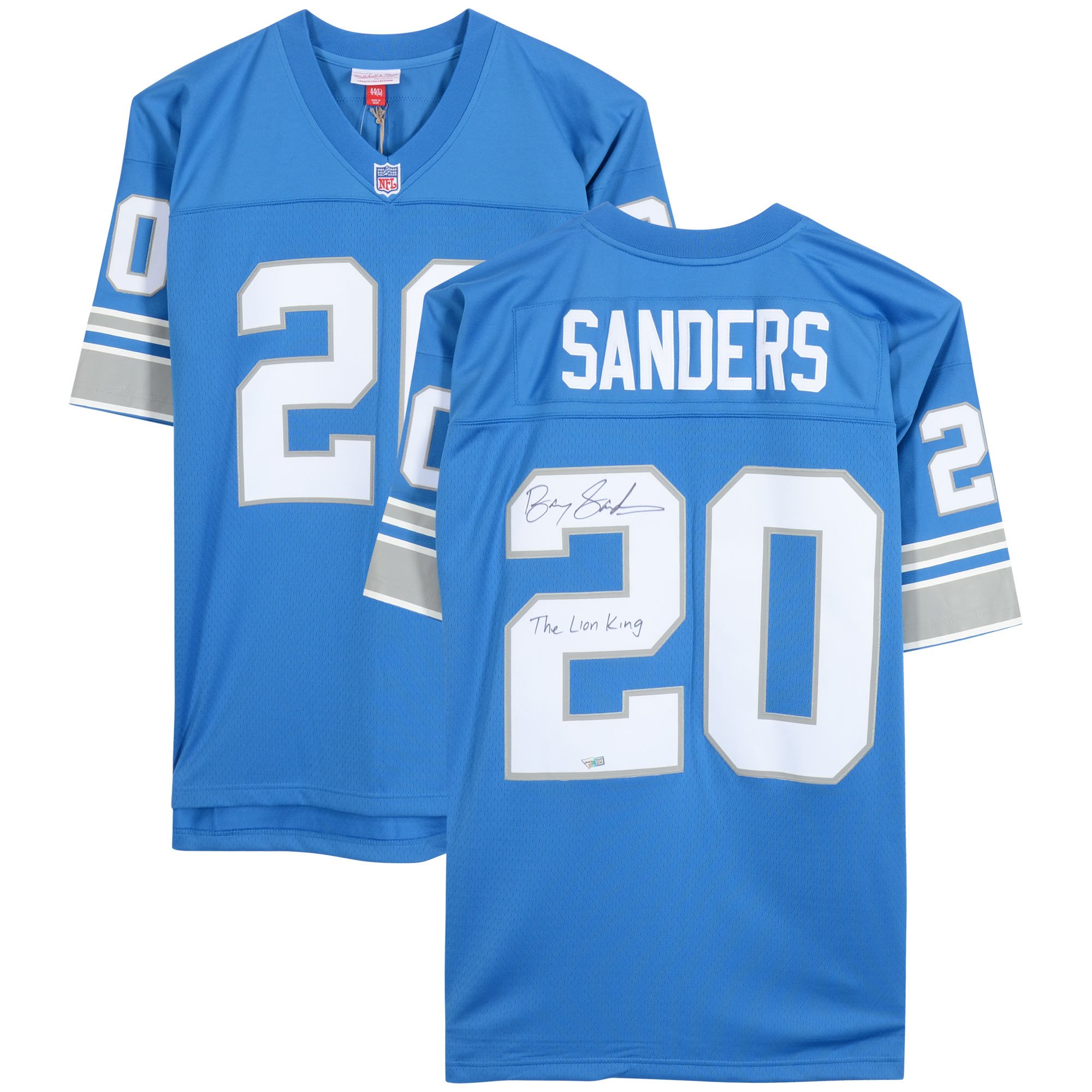 Barry Sanders Detroit Lions Autographed Mitchell & Ness Blue Replica Jersey with "Lion King" Inscription