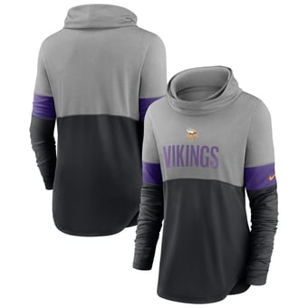 Women's Nike Black/Heathered Charcoal Minnesota Vikings Light Impact Lock Up Cowl Neck Long Sleeve T-Shirt