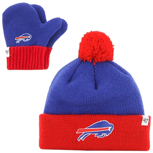 Toddler ’47 Royal/Red Buffalo Bills Bam Bam Cuffed Knit Hat with Pom & Mittens Set