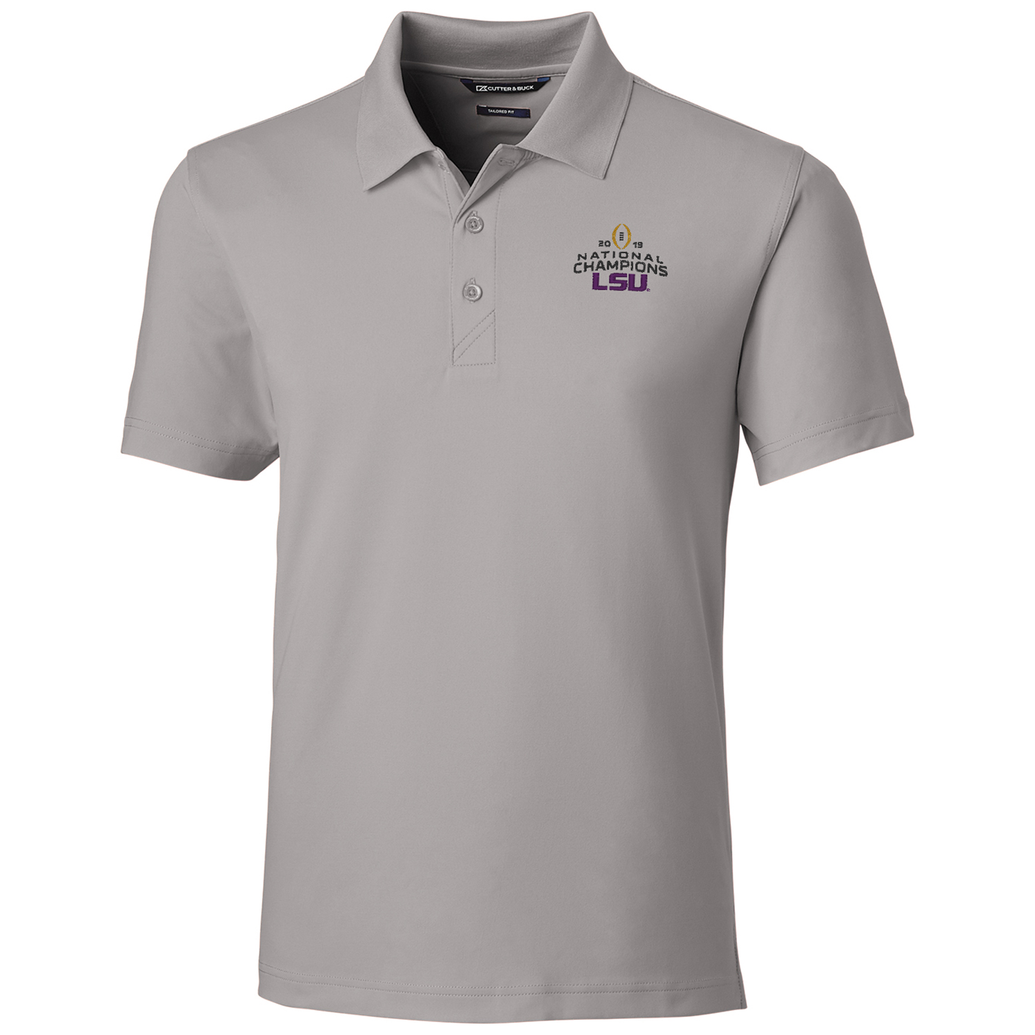 Men's Cutter & Buck Gray LSU Tigers College Football Playoff 2019 National Champions Forge Polo