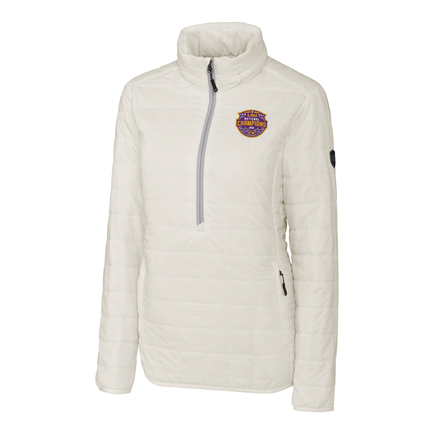 Women's Cutter & Buck White LSU Tigers College Football Playoff 2019 National Champions Rainier Half-Zip Pullover Jacket
