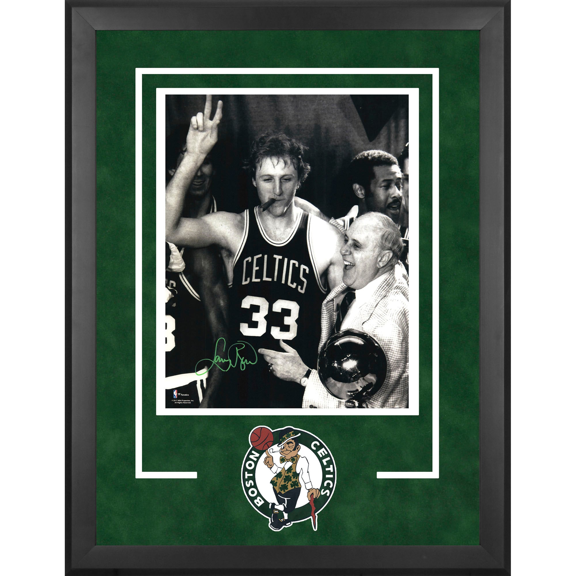 Larry Bird Boston Celtics Framed Autographed 16" x 20" Cigar Celebration Photograph