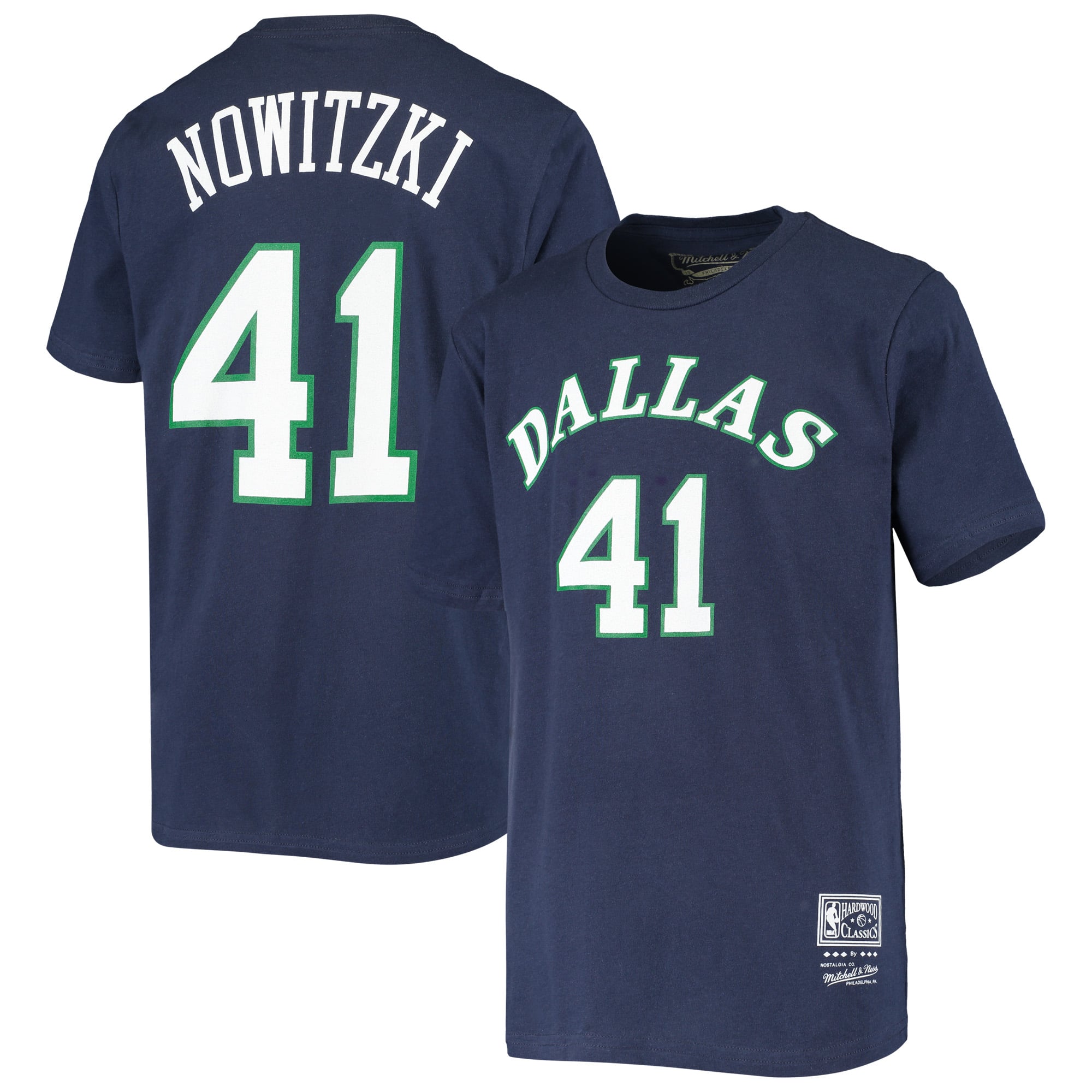 Youth Dirk Nowitzki Navy Dallas Mavericks Hardwood Classics Name & Number T-Shirt