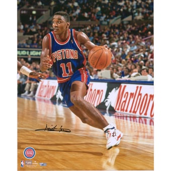 Isiah Thomas Detroit Pistons Autographed 16" x 20" Driving in Blue Jersey Photograph