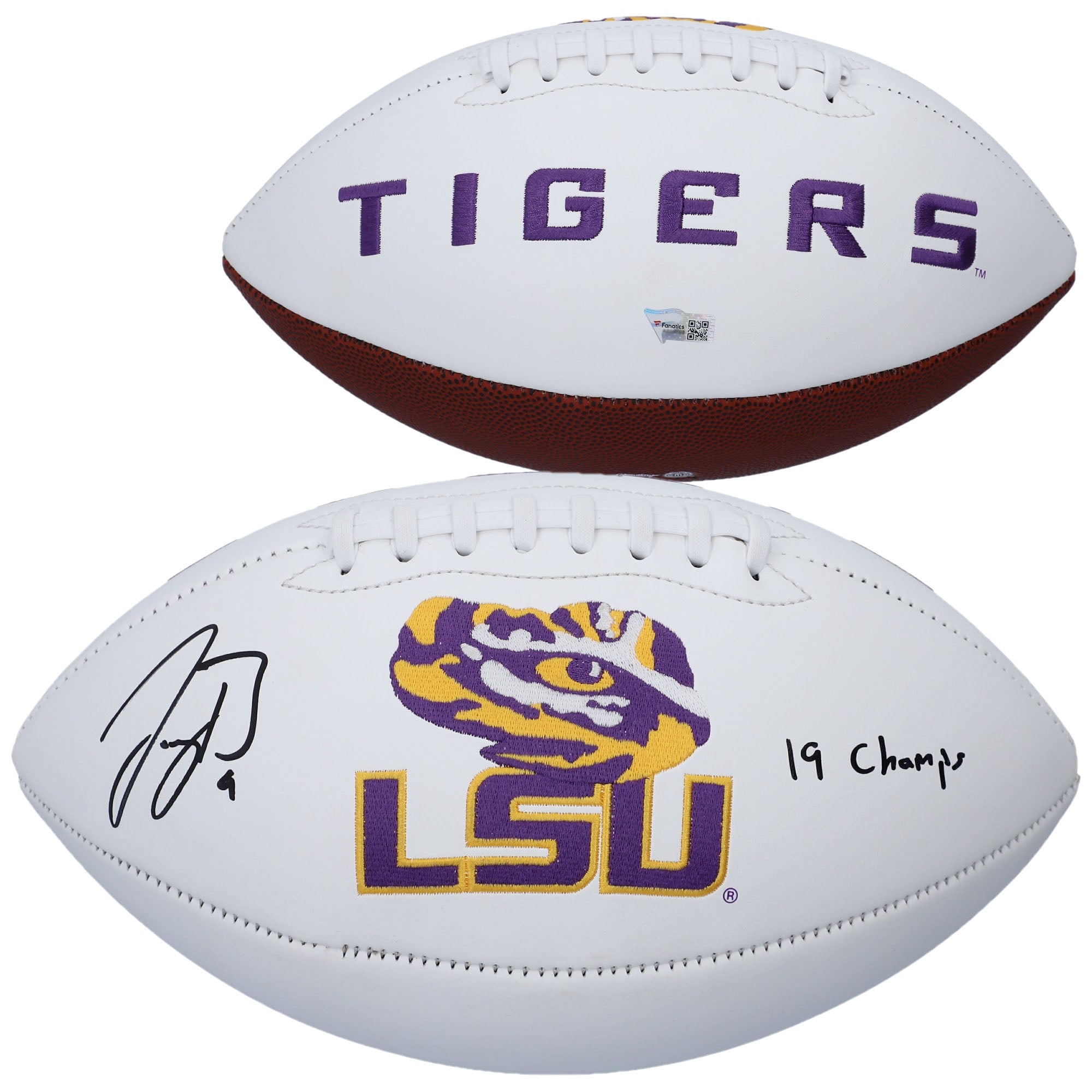 Joe Burrow LSU Tigers Autographed White Panel Football with "19 Champs" Inscription
