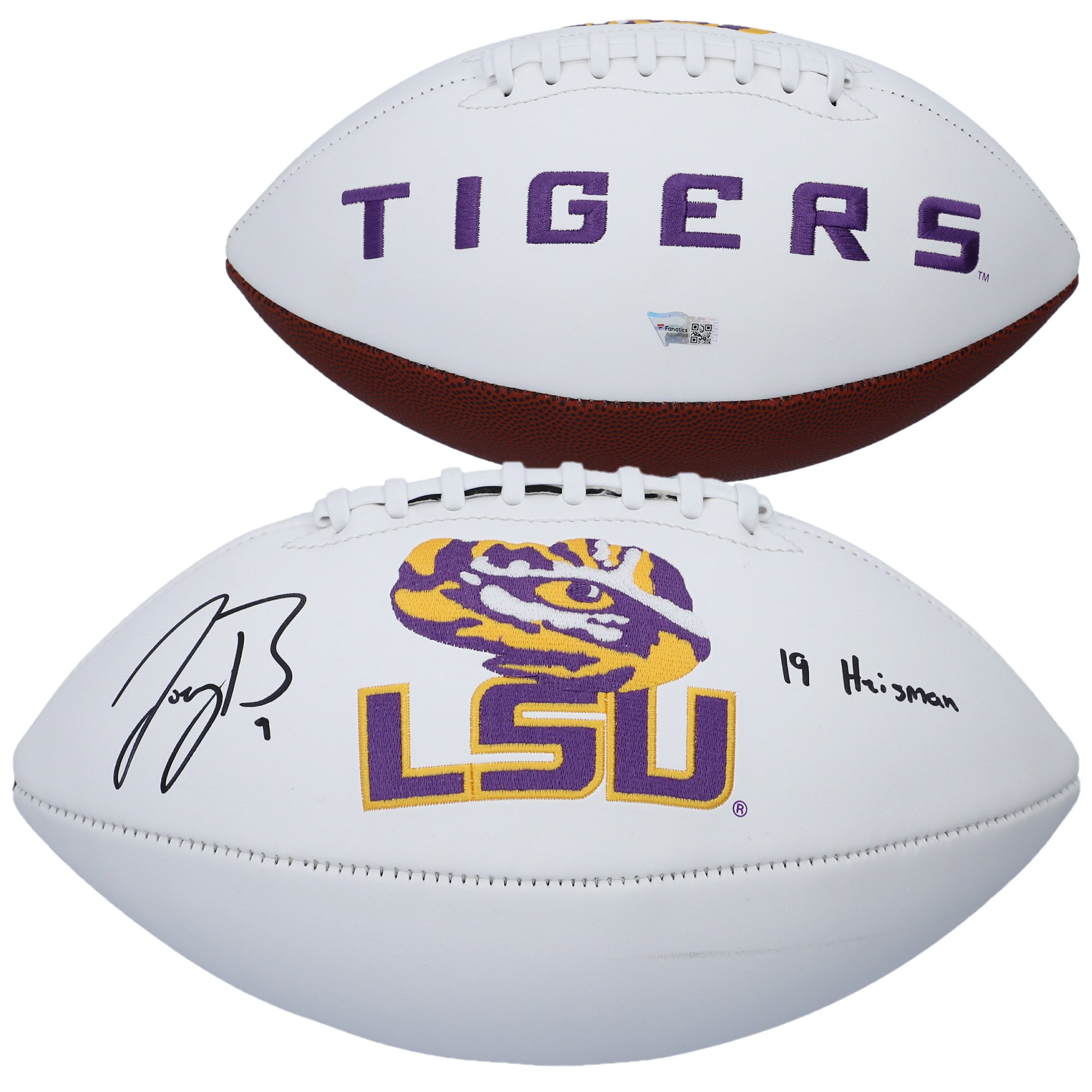 Joe Burrow LSU Tigers Autographed White Panel Football with "19 Heisman" Inscription