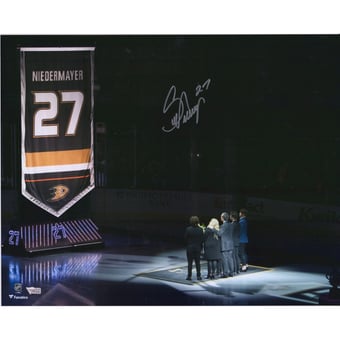 Scott Niedermayer New Jersey Devils Autographed 16" x 20" Banner Raising Photograph