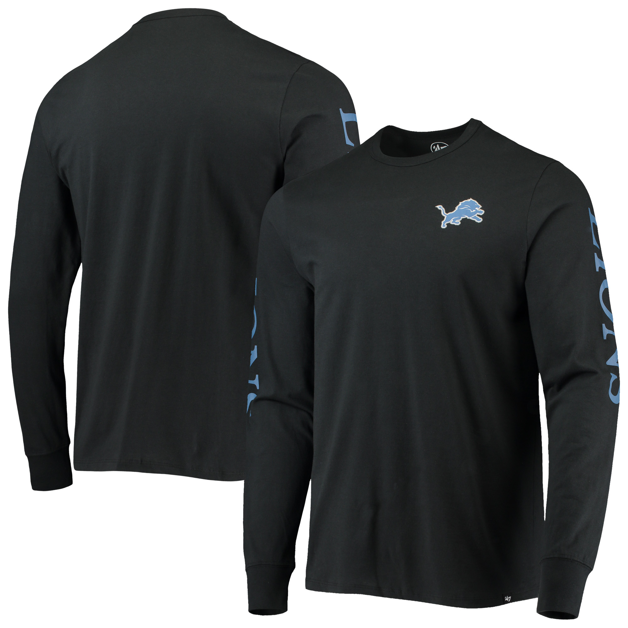 Men's '47 Black Detroit Lions Franklin Long Sleeve T-Shirt