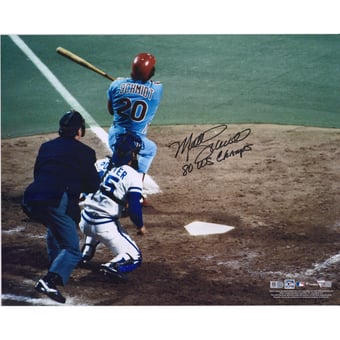 Mike Schmidt Philadelphia Phillies Autographed 16" x 20" World Series Home Run Photograph with "80 WS Champs" Inscription