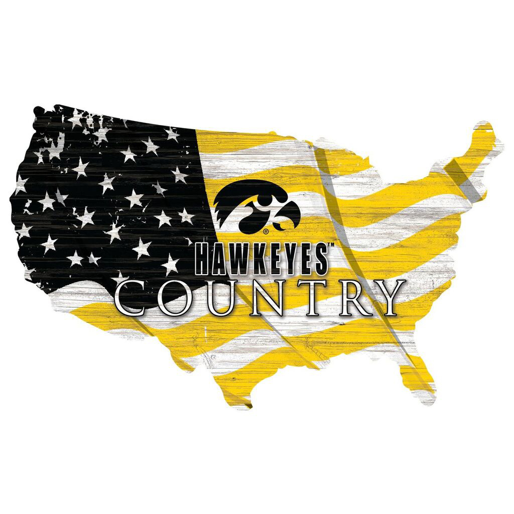 Iowa Hawkeyes USA Flag Cutout Sign