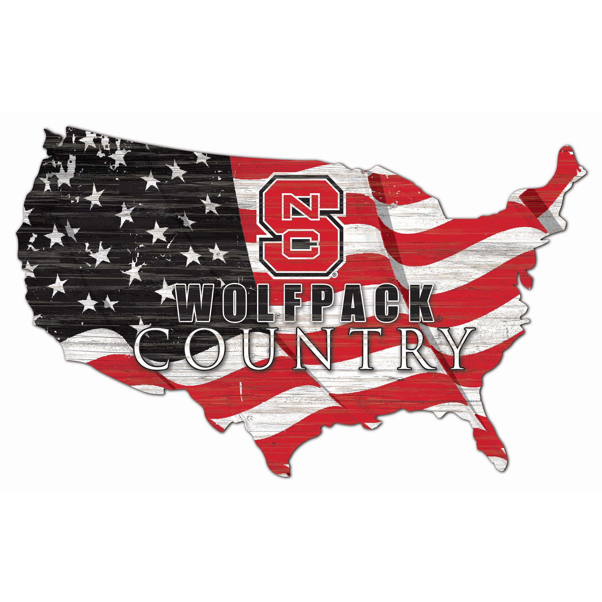 NC State Wolfpack USA Flag Cutout Sign