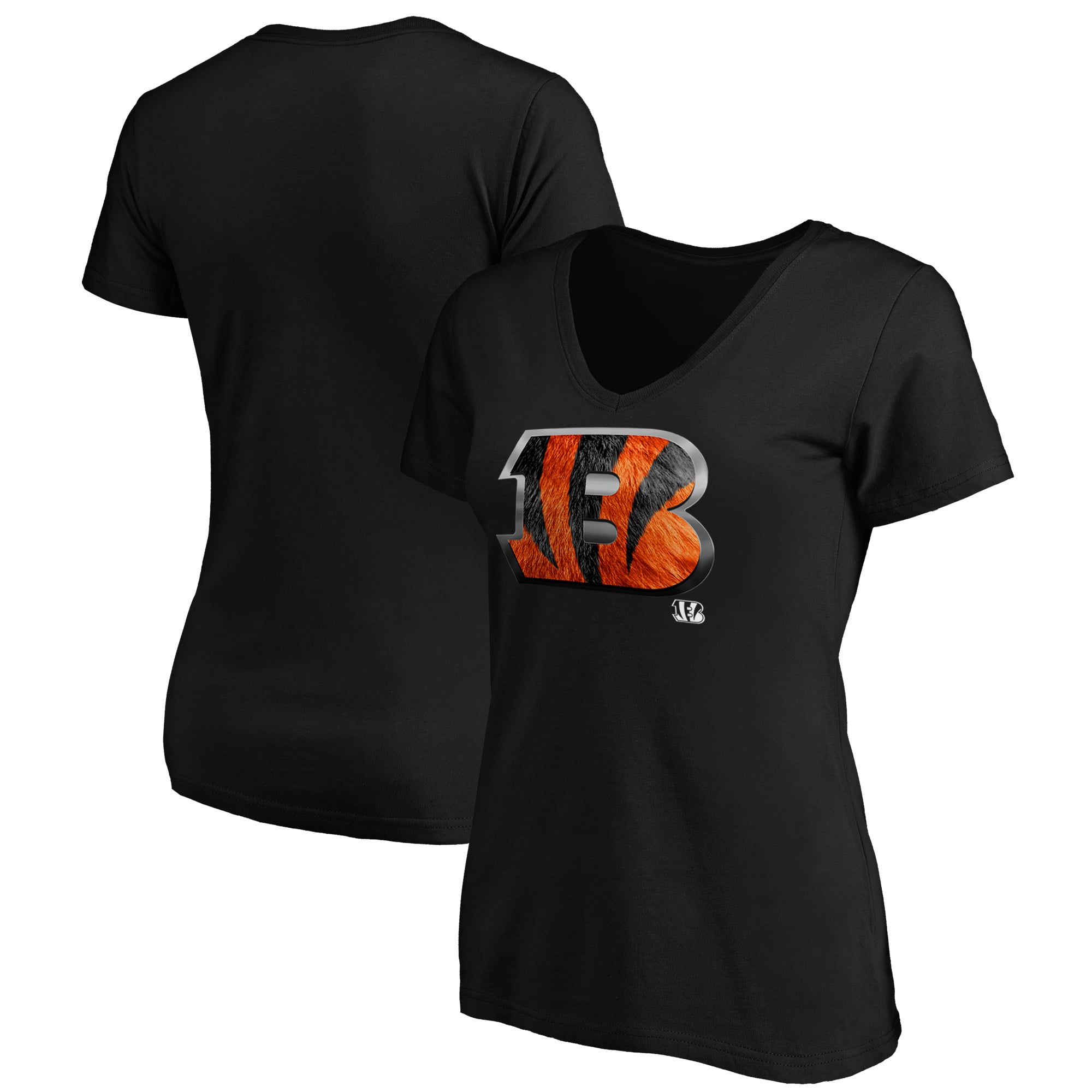 Women's Black Cincinnati Bengals Midnight Mascot Logo V-Neck T-Shirt