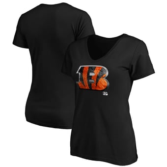 Women's Black Cincinnati Bengals Midnight Mascot Logo V-Neck T-Shirt