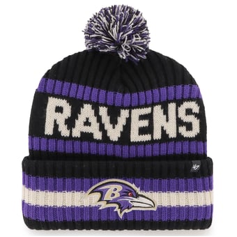 Men's '47 Black/Purple Baltimore Ravens Bering Cuffed Knit Hat with Pom
