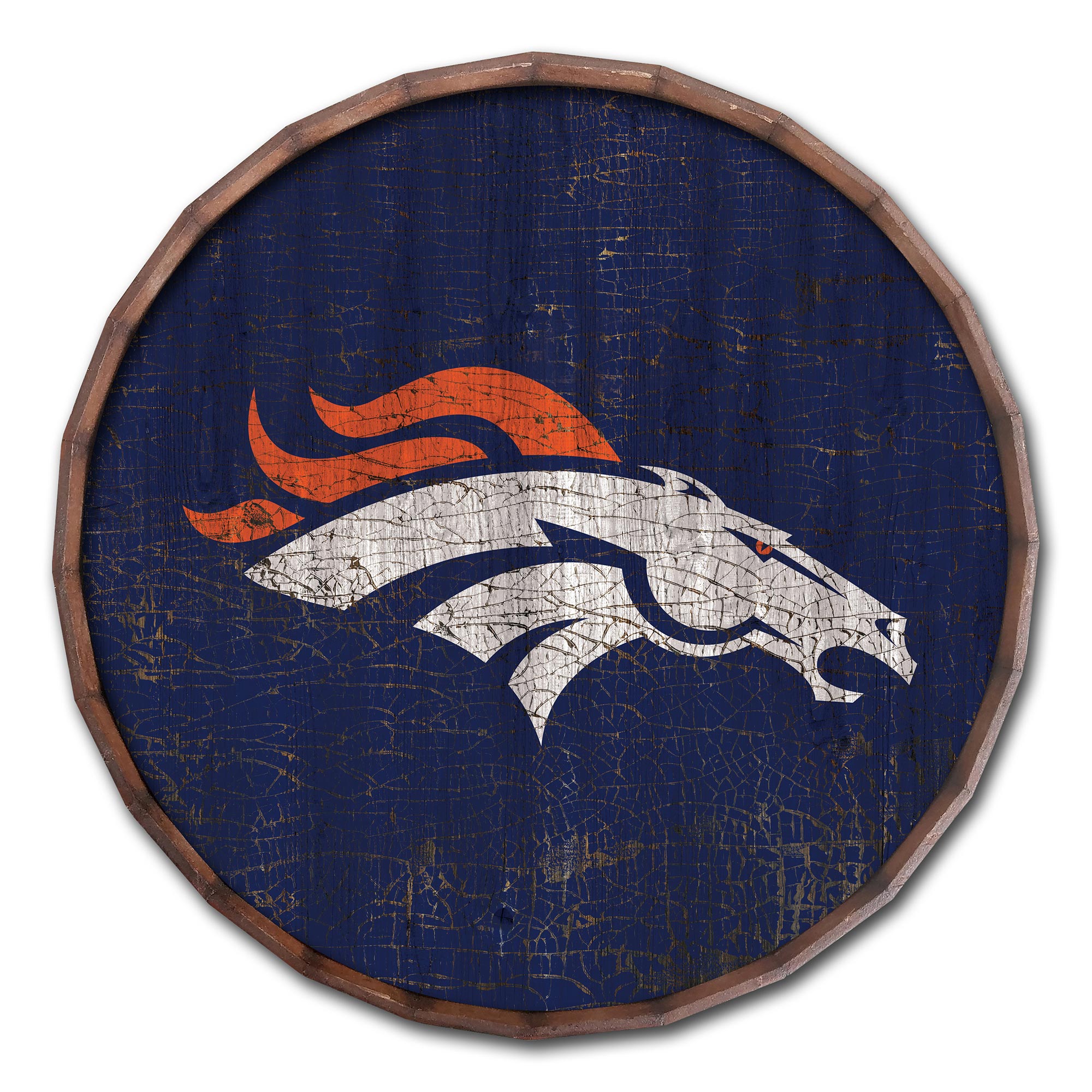 Denver Broncos 24" Cracked Color Barrel Top Sign