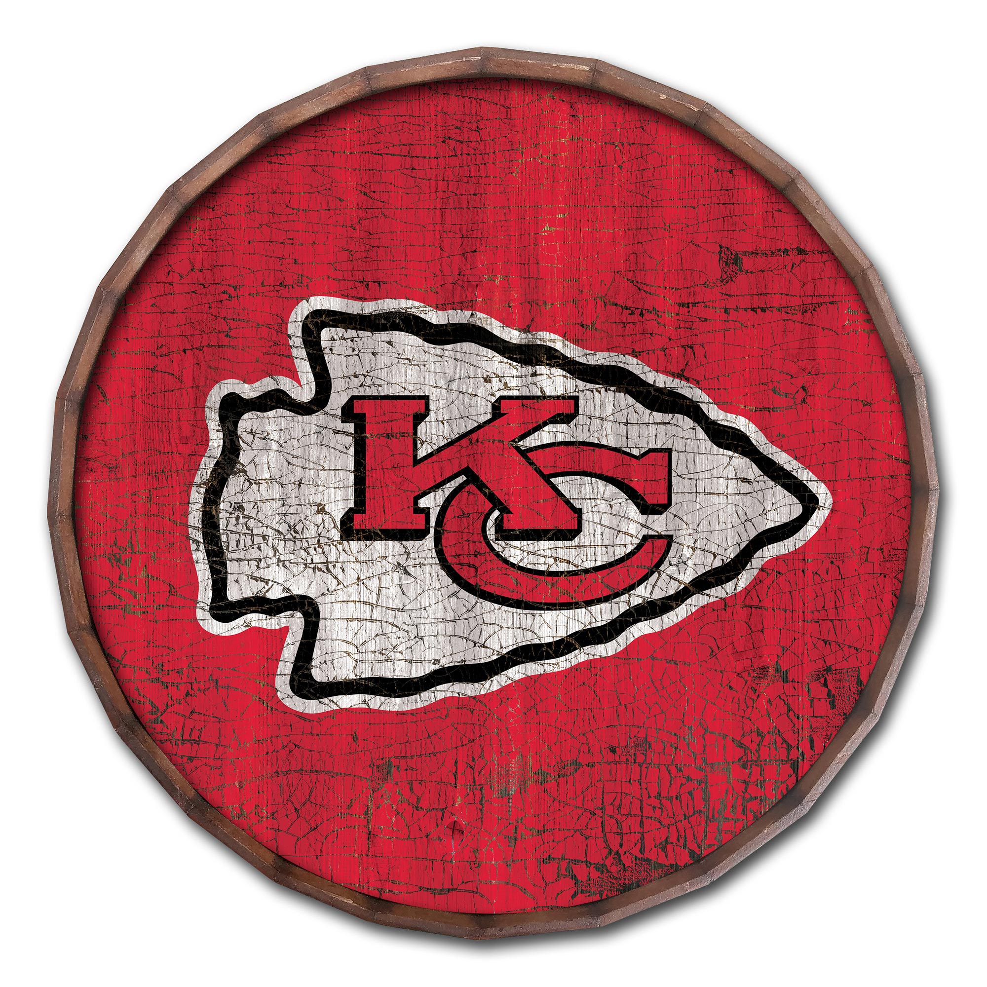 Kansas City Chiefs 24″ Cracked Color Barrel Top Sign Kansas City Chiefs 24″ Cracked Color Barrel Top Sign